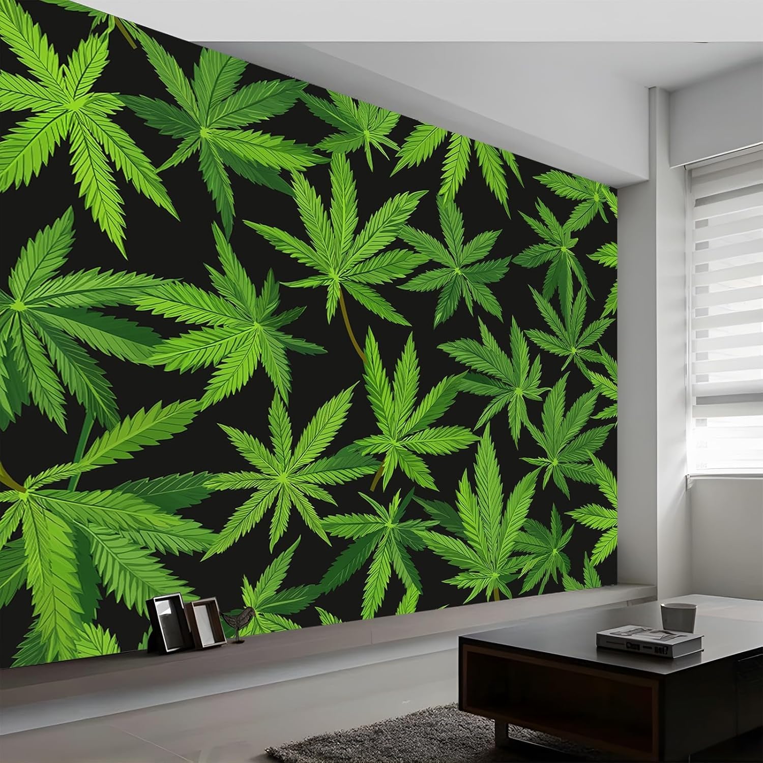 Papier peint intissé marijuana 3D trompe l'oeil pour mur de chambre