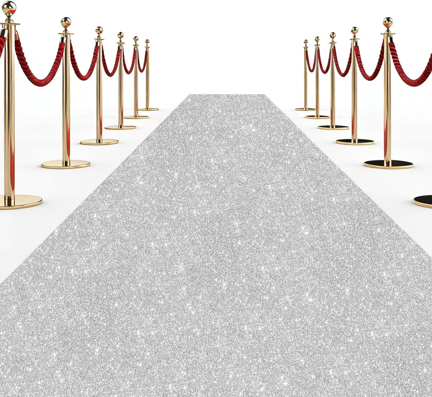 Glitter Carpet Runner 2.6FT x 30FT – Premium Non-Woven Sparkle Rug for Weddings, Movie Theme Parties & Events | Aisle Runner for Grand Entrances & Red Carpet Vibes (Glitter Silver, 2.6FTx30FT)