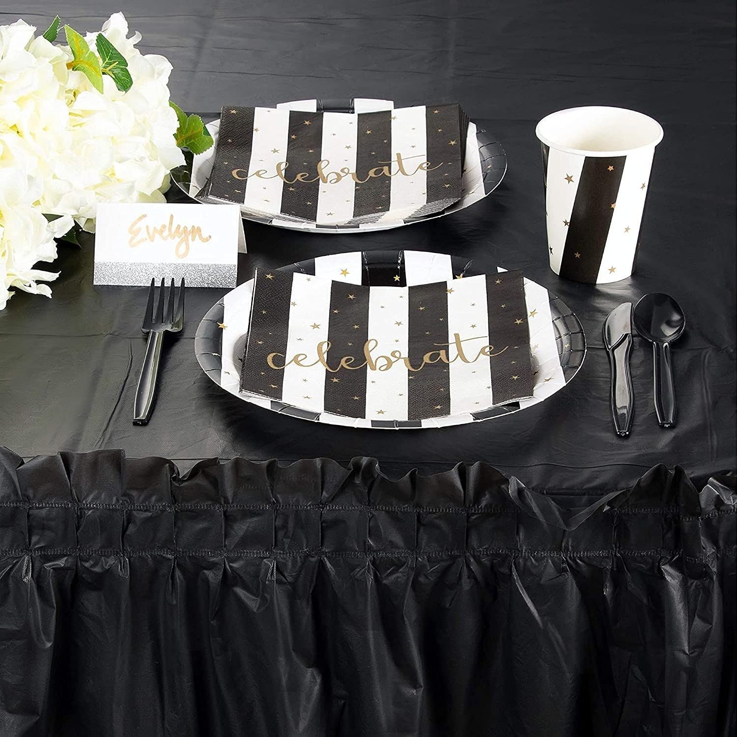 Frее Shірріng оƒƒеr Disposable Table Skirts – 6-Pack Ruffled Plastic Table Skirts – Perfect for Weddings, Engagement Parties, Birthdays, Business Events, Baby Showers, Black, Suitable for Tables Up To 8 Feet Long