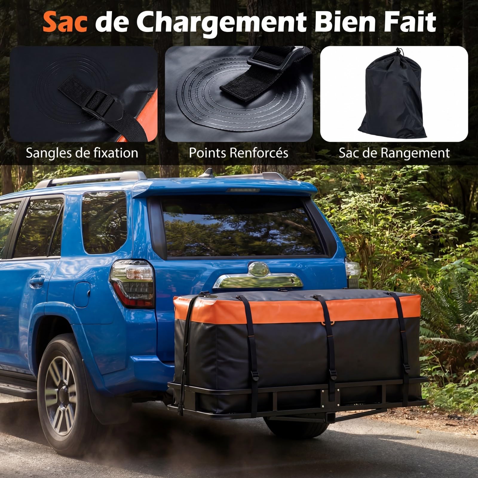 COSTWAY Coffre Attelage 453 L, Coffre Arrière pour Attelage de Remorque avec PVC Imperméable 8 Sangles Renforcées Sac de Rangement, pour Tous Les Véhicules avec Porte-Bagages Attelé