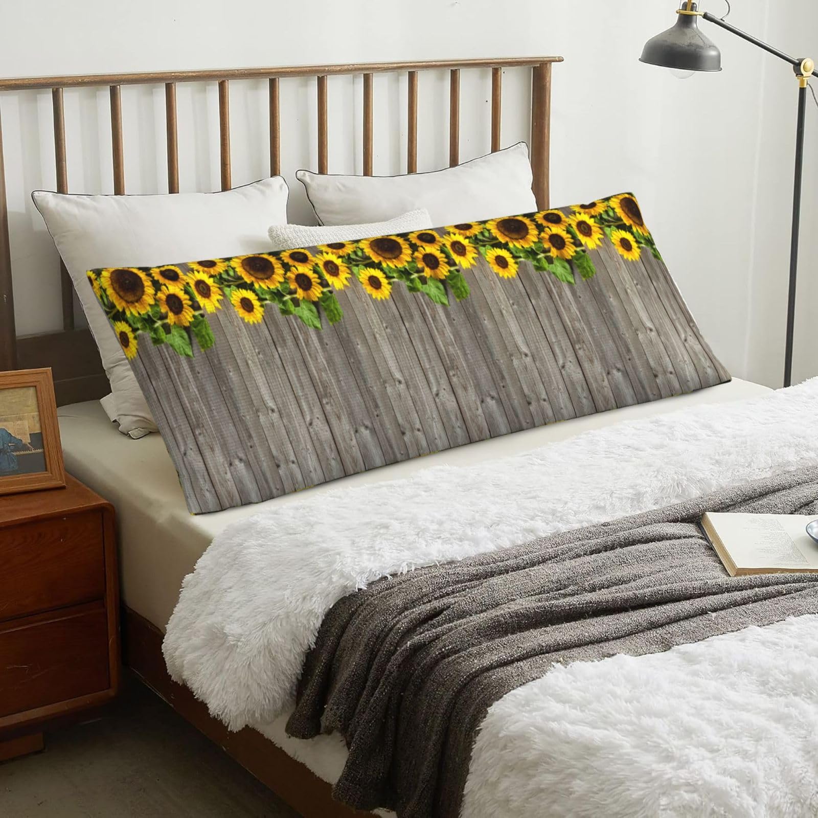 Autumn Background With Sunflowers, Body Pillow Cover with Zipper,Long Body Pillowcase 20 x 60 in