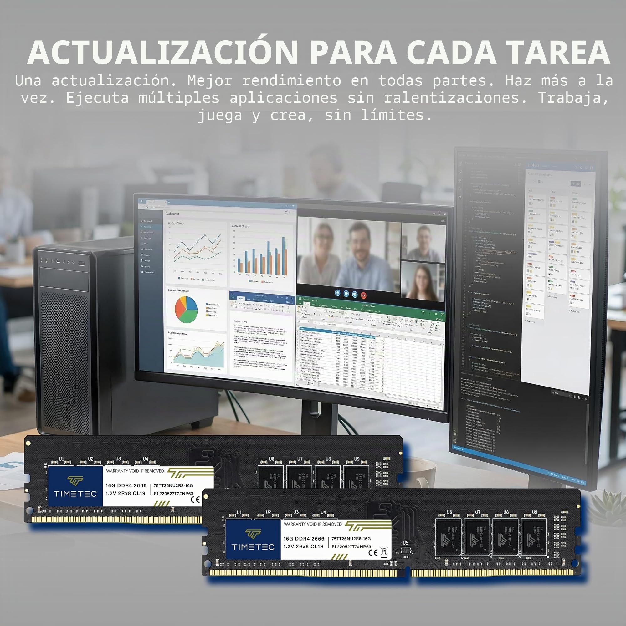 Timetec 16GB DDR4 2666 MHz (PC4-2666V) PC4-21300 UDIMM – Sin ECC, sin búfer, 288 Pines, 1,2V CL19, Memoria RAM para Ordenadores de sobremesa.