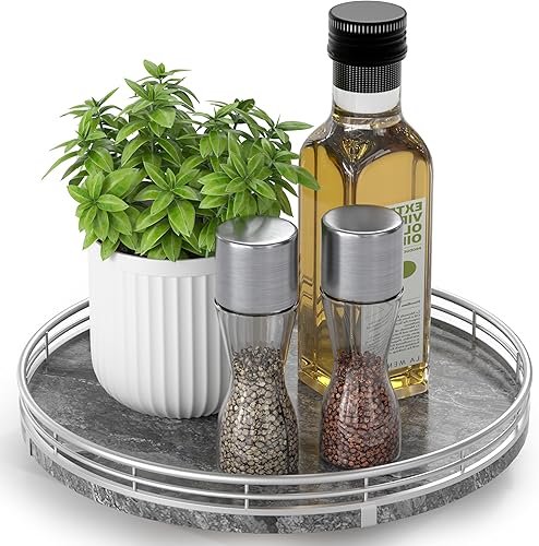 Miniatura 47 de Tabla giratoria redonda de roble de 9 pulgadas para organización en gabinetes, estilo rústico, para almacenamiento en mesa del comedor, despensa,