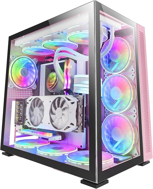 Mars Gaming MCV2 Pink, XXL Premium ATX Gaming Case, Dual Tempered Glass Windows, Modular Dual-Camera Structure