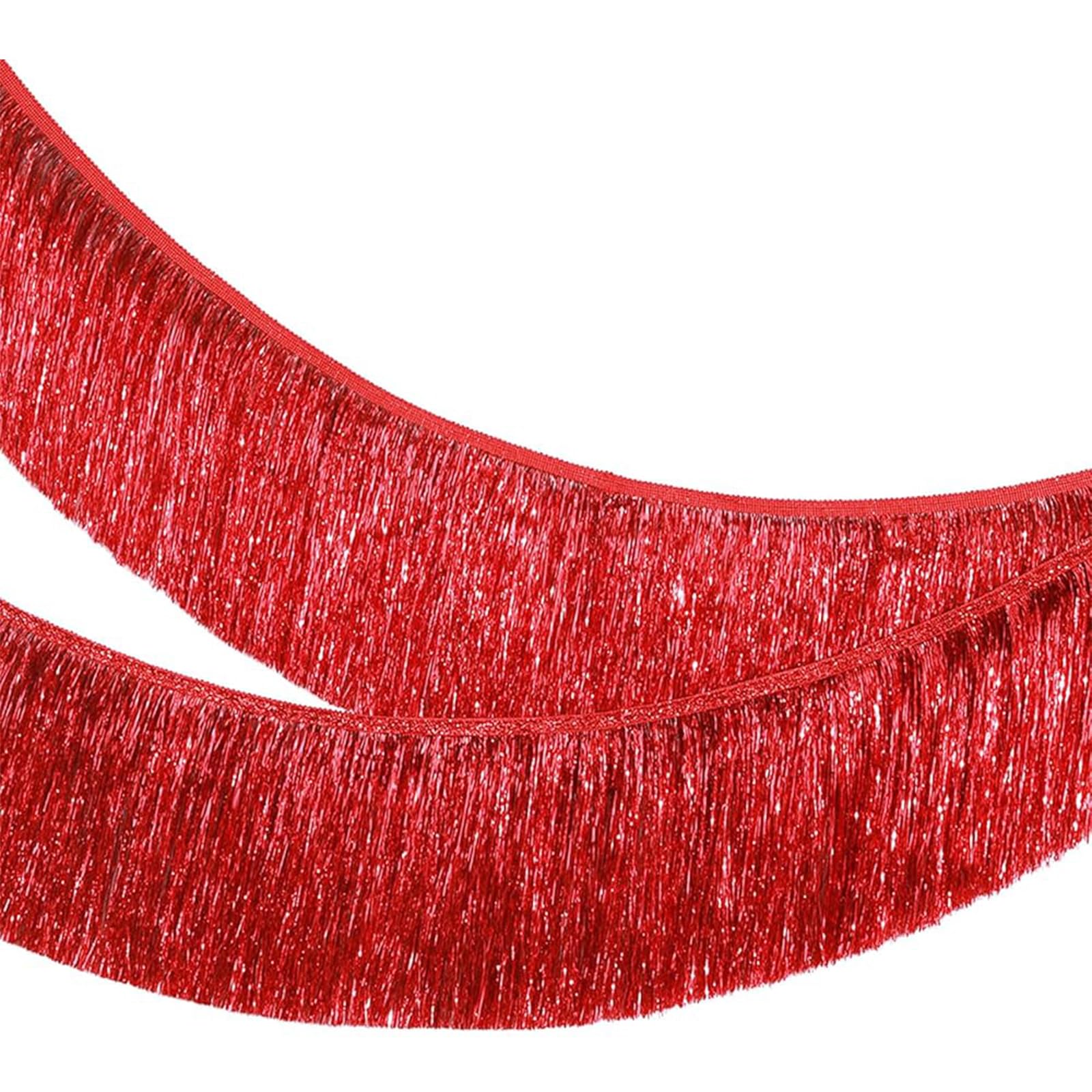 AURALIN 2 Pack Red Fringe Garland (2m x 20cm) Sparkly Metallic Foil Tinsel Fringing Shiny Wall Hanging Streamers Backdrop for Halloween New Year's Eve Birthdays & Parade Floats