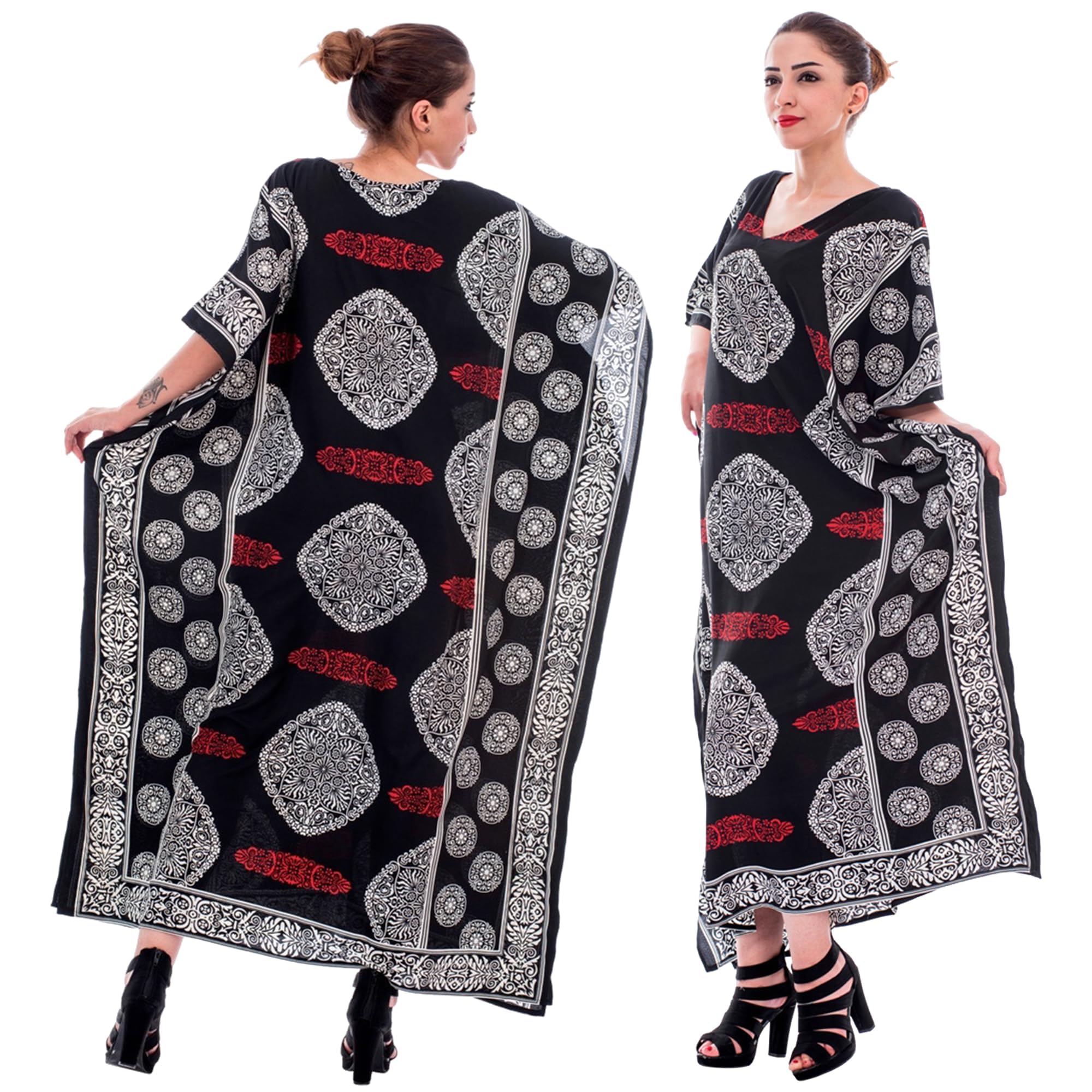 Gypsie Blu One Size Kaftans Women Polyester Long Maxi Dress Kimono Style Caftans Summer Casual Nightdress for Ladies - Black - One Size More