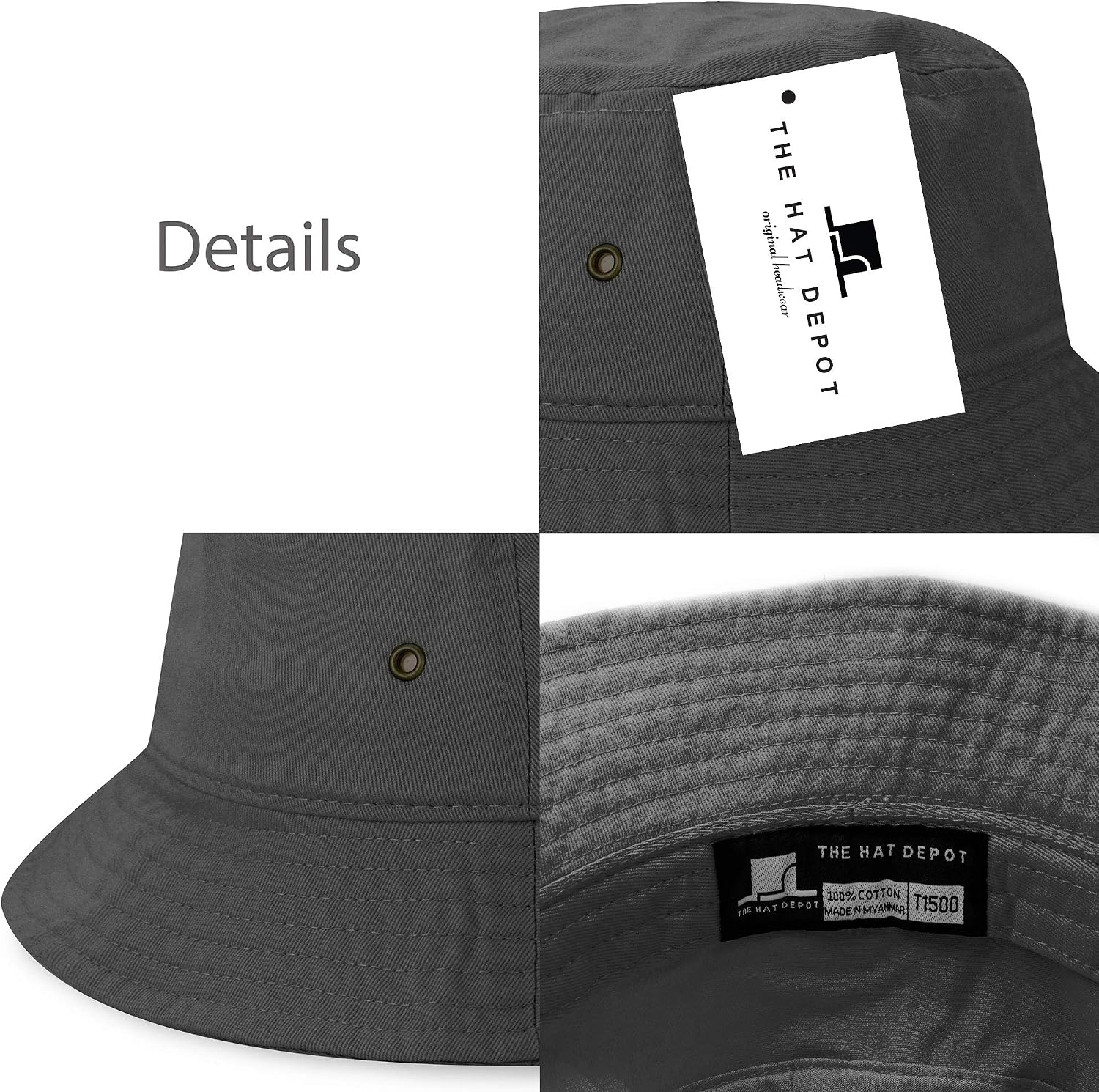 The Hat Depot Youth Kids Washed Cotton & Lightweight Nylon Packable Bucket Travel Hat Cap image 5