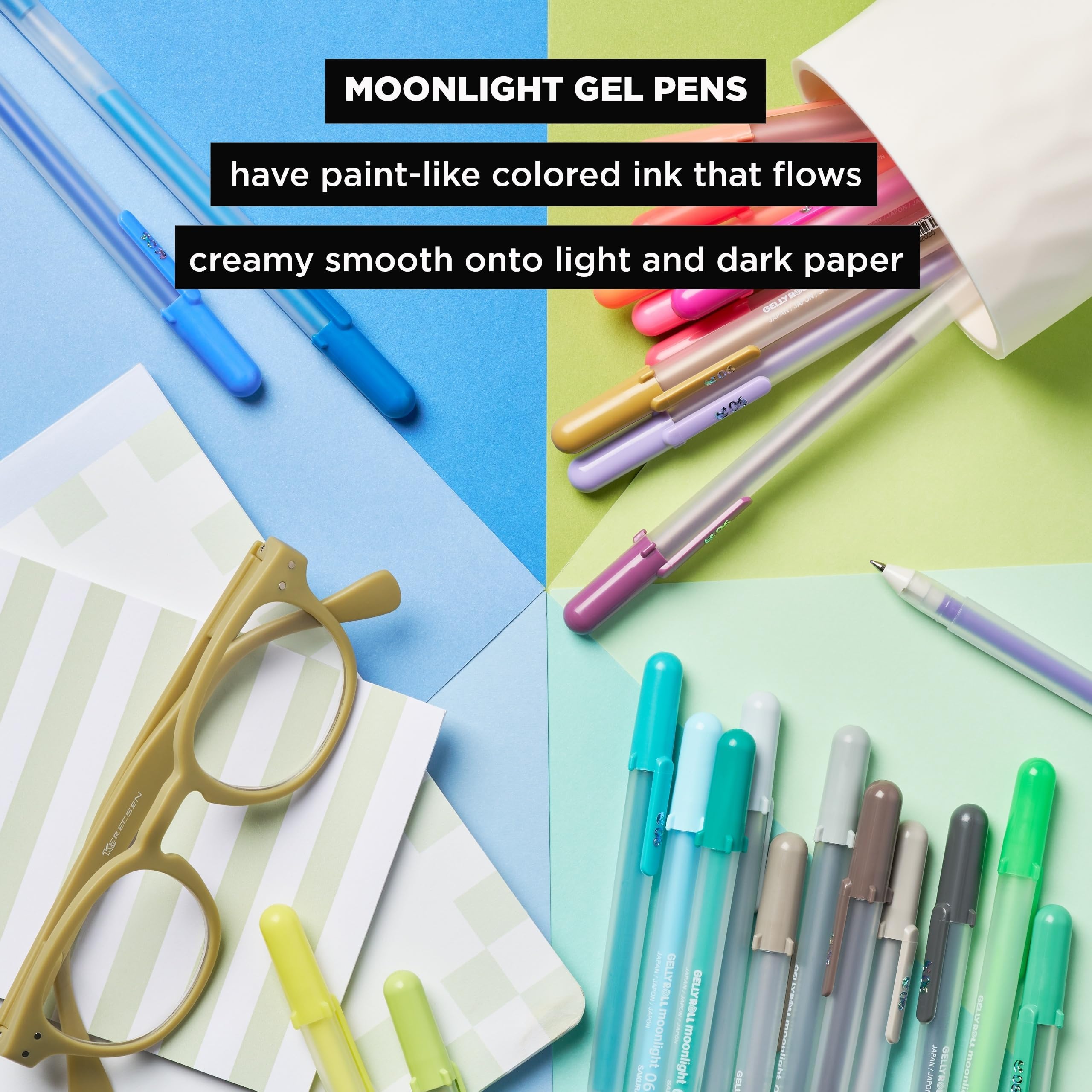 SAKURA Gelly Roll Moonlight Gelstifte, Größe 10, sortiert, 25 Stück | 25 lebendige Farben, kräftige Tinte, Stifte für Journaling, Kunst, Kalligraphie und Zeichnen, deckend, cremig glatt