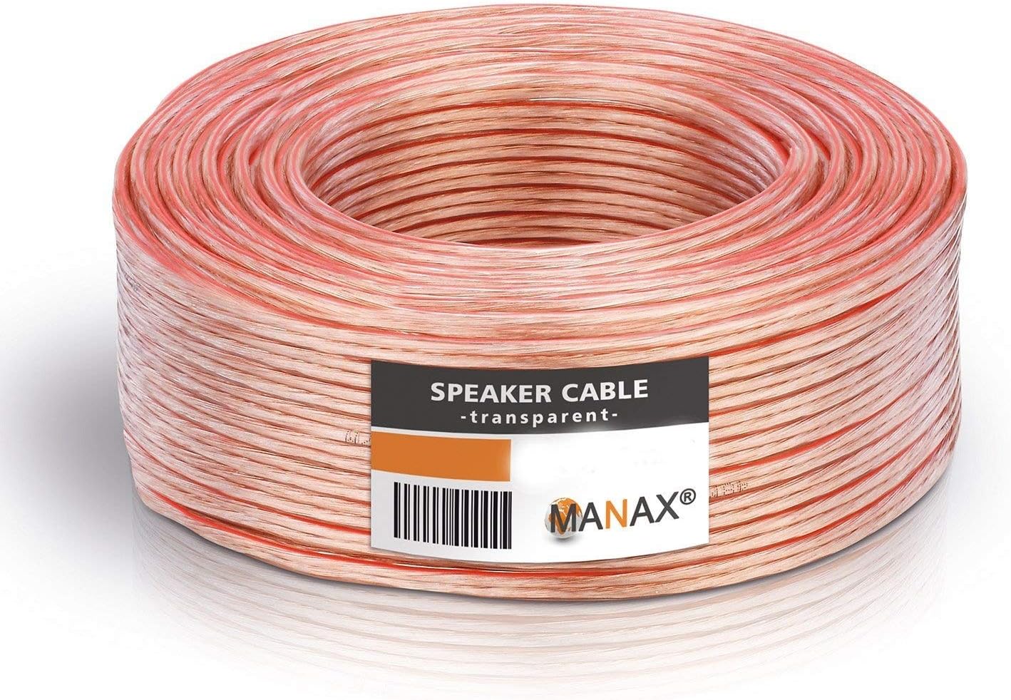 MANAX® Loudspeaker Cable White 2 x 1.5 mm² 30 m Ring Transparent