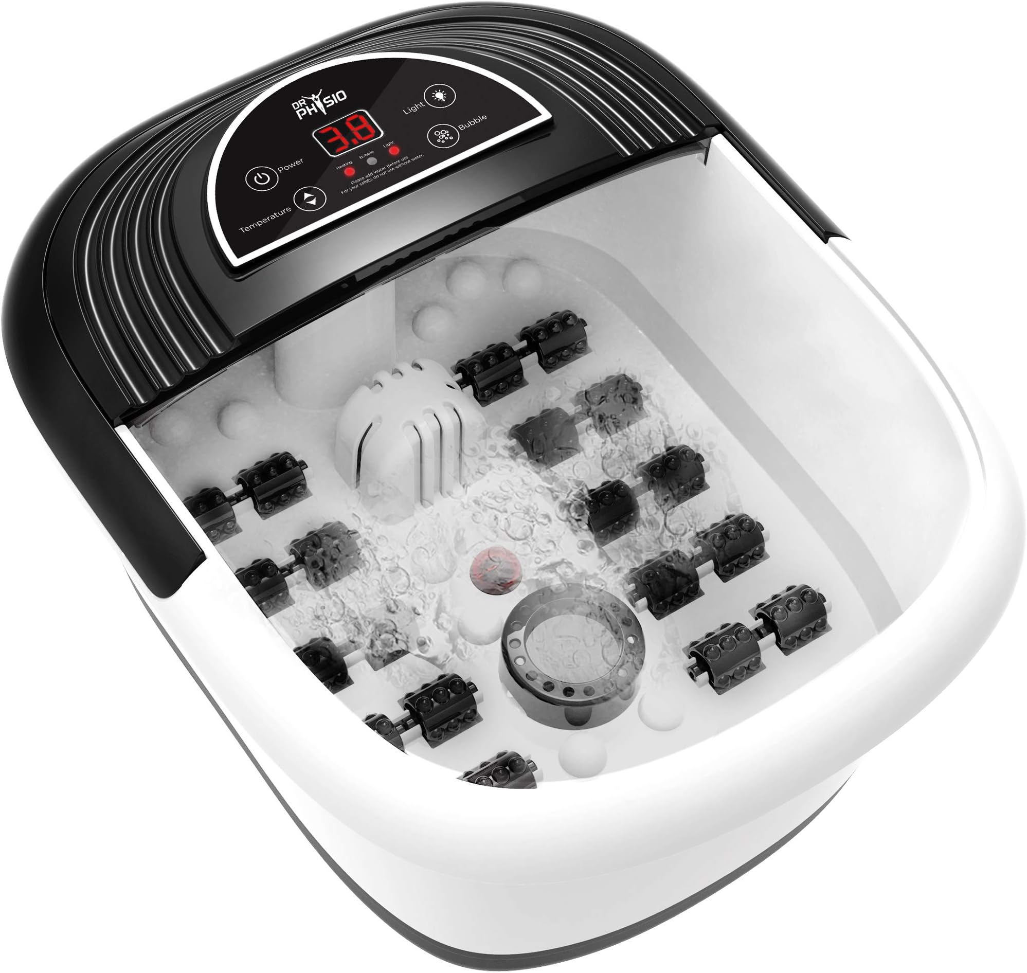 Dr Physio Electric Foot Spa Pedicure Massager Machine with Digital Screen, Bubble, 10 Massage Roller, Heat for Pain Relief-1025 (Black)