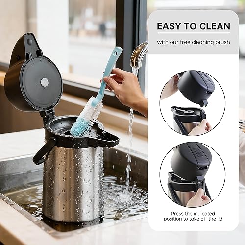 Miniatura 6 de Airpot - Dispensador de café térmico con bomba, 2.2L/74 onzas, aislado de acero inoxidable, gran jarra de café, palanca de acción para agua Bombas