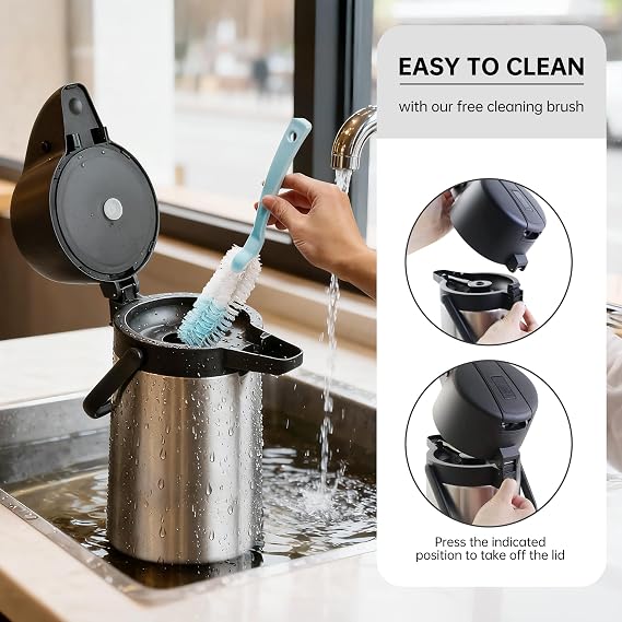 Airpot Coffee Dispenser Thermal with Pump,1.9L/64 Oz Insulated Stainless Steel Large Airpot Coffee Carafe Lever Action for Hot/Cold Water,Thermal Carafe for Hot Cocoa for Parties