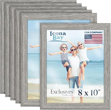 Icona Bay 8x10 Picture Frames Alder Gray, 6 Pack Sturdy Wood Composite Photo Frames 8 x 10, Sleek Design, Table Top or Wall Mount, Exclusives Collection