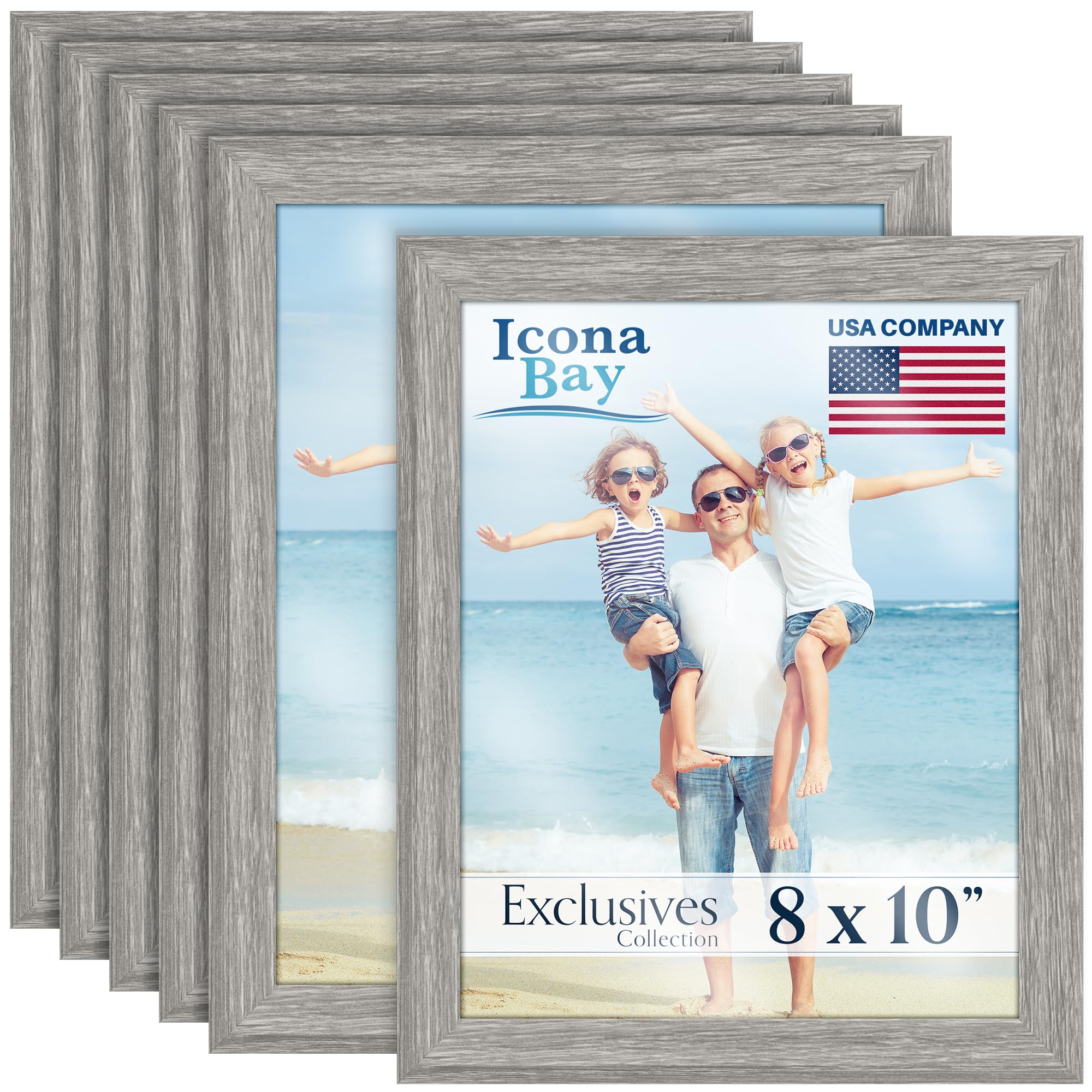 Cadres photo 10x8 gris aulne Icona Bay en bois robuste lot de 6