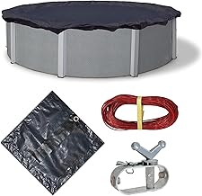 Blue Wave Bronze 8-Year 24 ft Round Above Ground Pool Cover for Winter– Durable & Weather-Resistant Polyethylene – 4 ft Overlap, Black Underside, Reinforced Grommets, Winch, Cable – Navy Blue