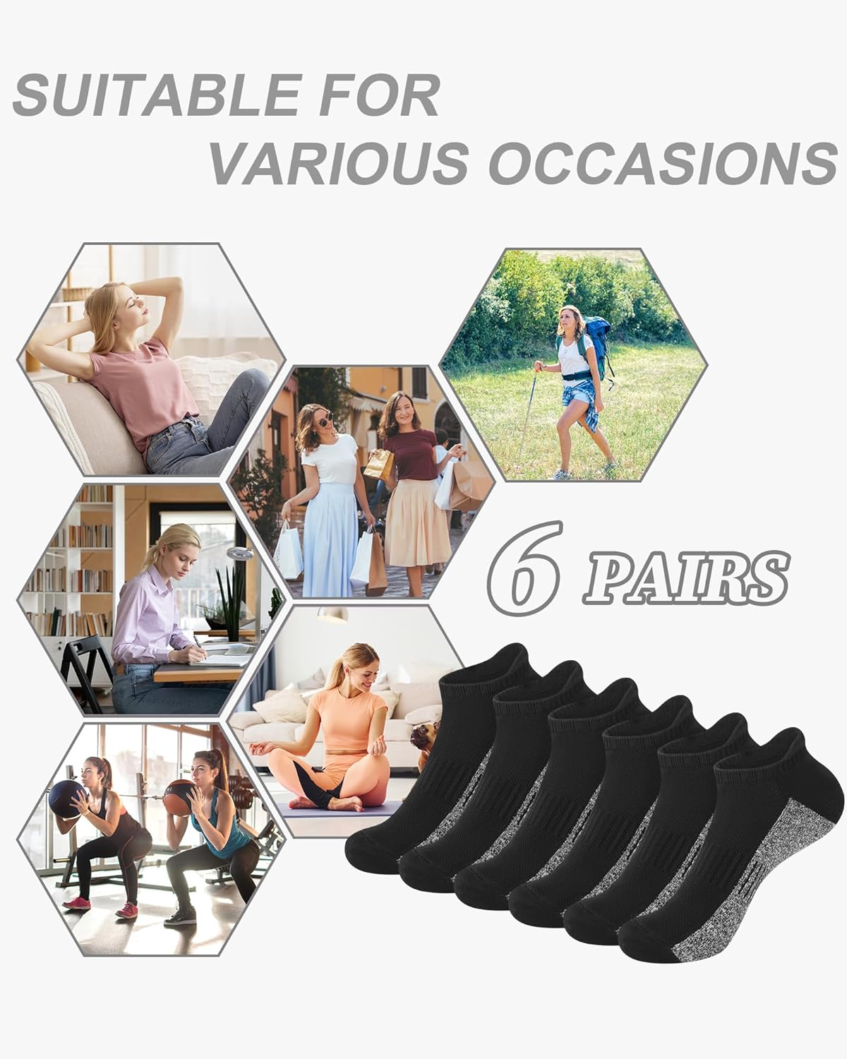 YSense 6 Pairs Womens Ankle Socks Cotton Cushioned Athletic Running Socks with Moisture-Wicking - Image 6