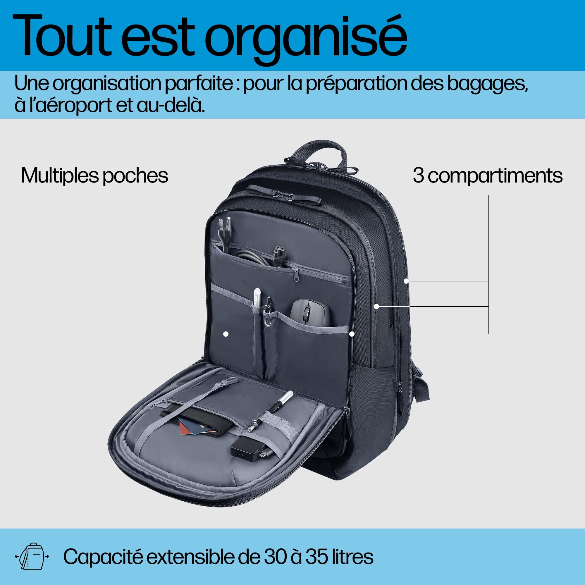 HP Travel Plus 30L, Sac à Dos pour Ordinateur 17"