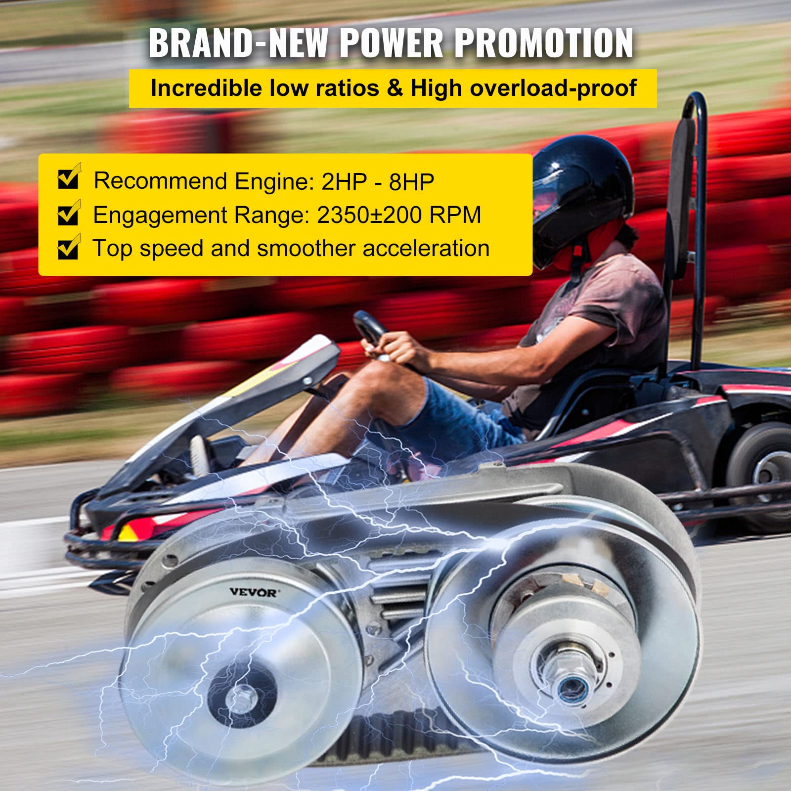 VEVOR Drehmomentwandler 4-7 PS Go-Kart-Kupplung 1 Zoll ersetzt Comet TAV2 Manco 10T 40 oder 41 und 12T 35 Kettenantriebsriemen (1 Zoll 10T 40/41 und 12T 35 Kette)