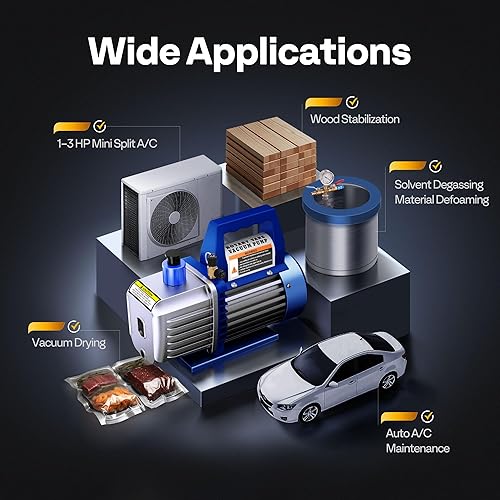 Miniatura 25 de VIVOHOME Bomba de vacío de aire HVAC de doble etapa de 110V 1/2 HP 5 CFM con botella de aceite, color rojo Rojo