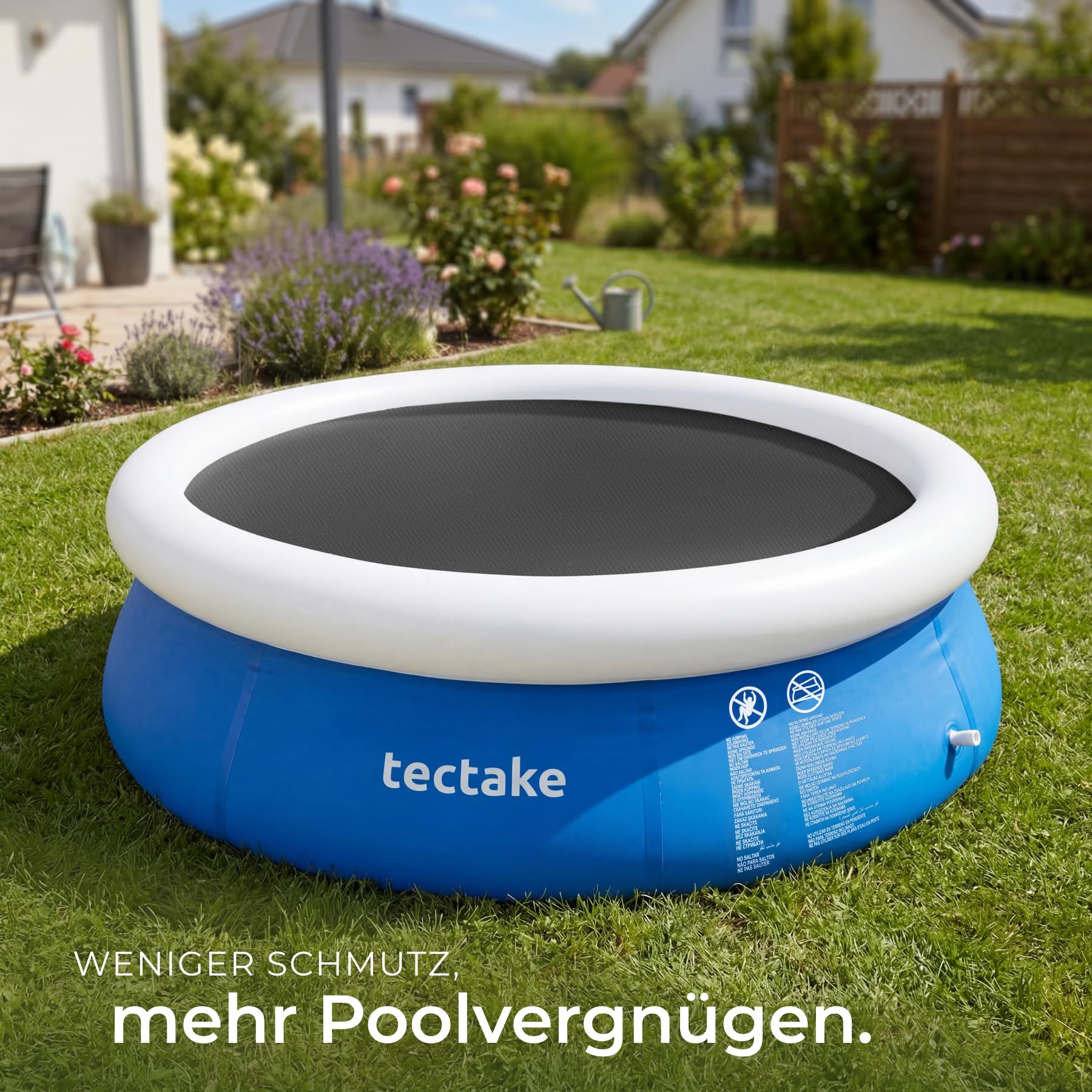 tectake® Poolabdeckung rund Ø 300 cm, 110 µm Stärke, zuschneidbar, selbstschwimmend, schützt Wasser, Solarfolie, Schwimmbadabdeckung, Poolabdeckplane, Poolschutz, Poolabdeckungen - schwarz