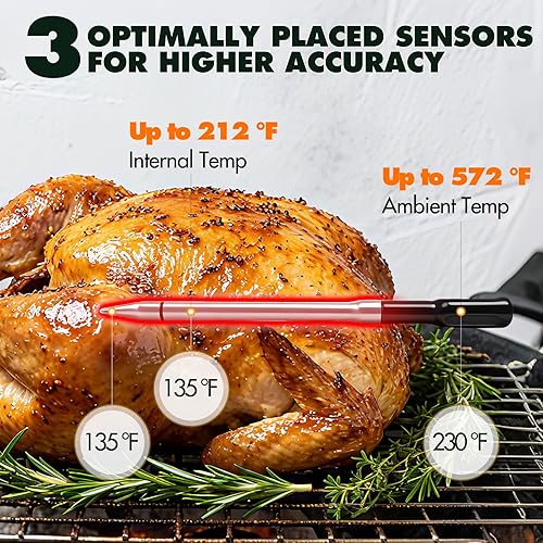 Miniatura 6 de Termómetro de carne AI inalámbrico, 500 pies de largo alcance, termómetro digital inteligente Bluetooth para barbacoa, ahumador, horno, cocina