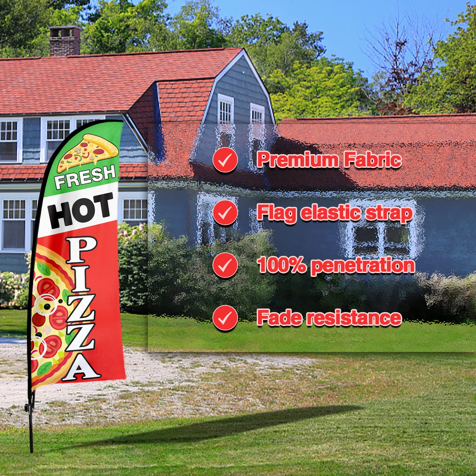 Bandiera Swooper Pizza Calda Fresca, 7FT Bandiera Piuma Pubblicitaria Pizza Calda Fresca con Kit Palo, Picchetto a Terra per Aziende
