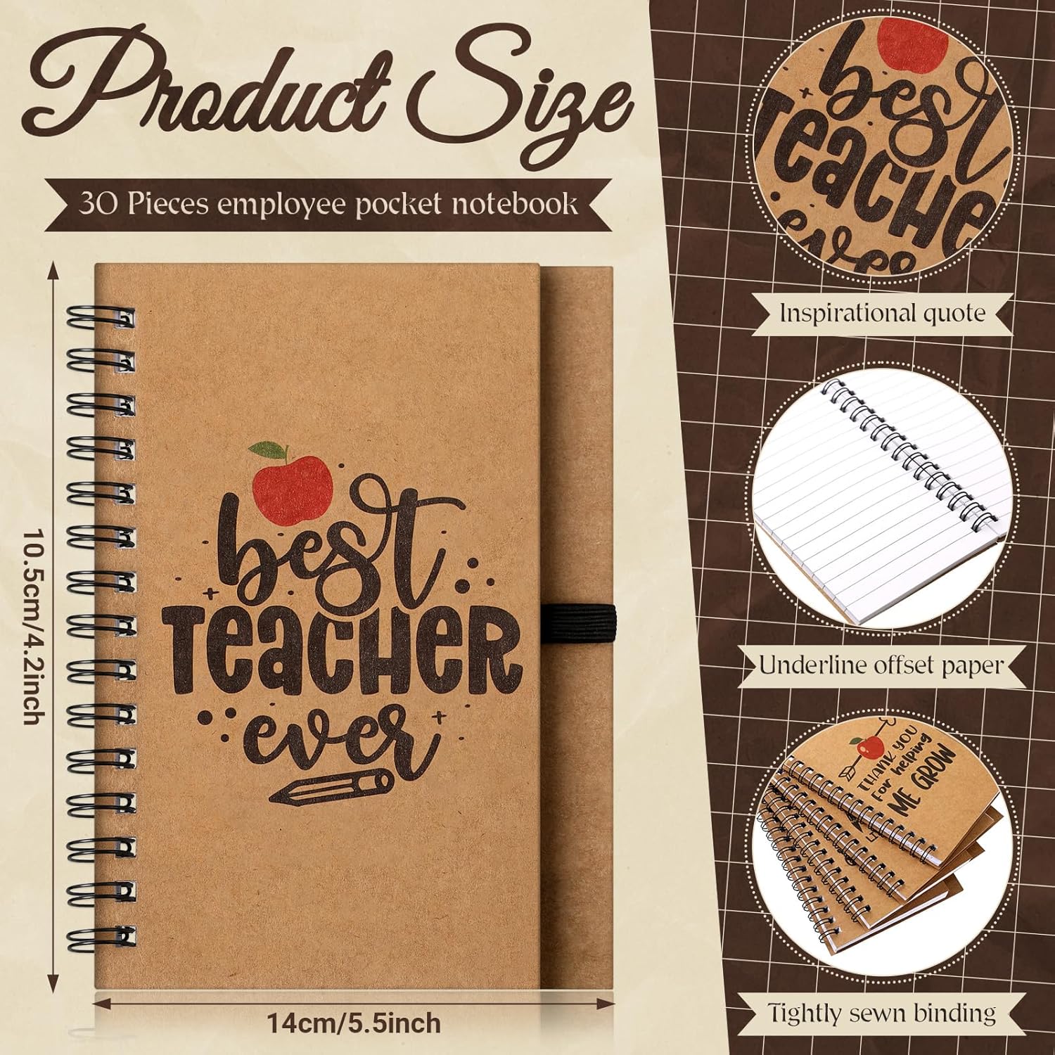 Ctosree Teacher Appreciation Gift Set Motivational Bamboo Pen Teacher Spiral Notebook Inspirational Teacher Pens Teacher Journal Retractable Ballpoint Pen Writing Diary Graduation Gift (60Pcs)