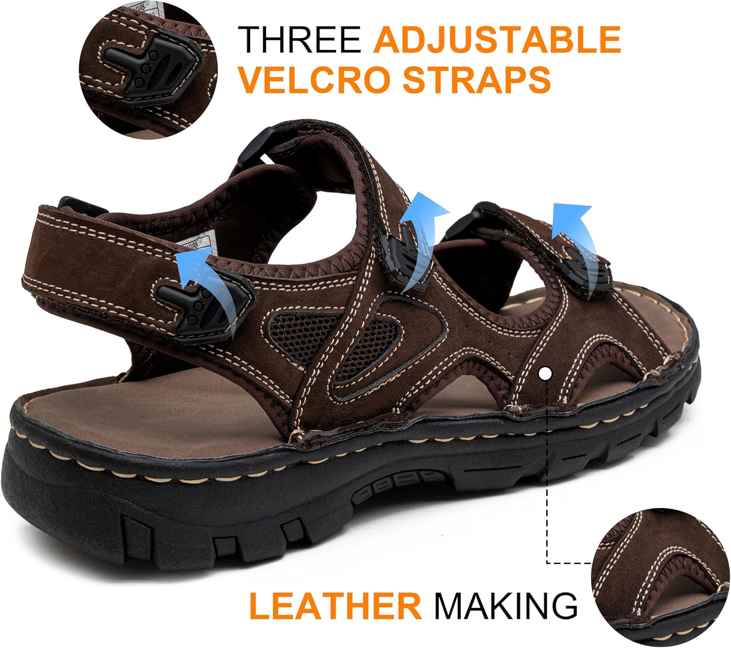 Jousen Men's Sandals Leather Open Toe Beach Sandal Outdoor Summer Sport Hiking Sandals - Image 3