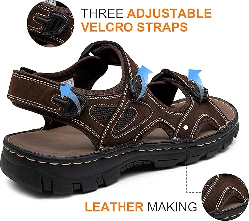 Miniatura 2 de Jousen Men's Sandals Leather Open Toe Beach Sandal Outdoor Summer Sport Hiking Sandals