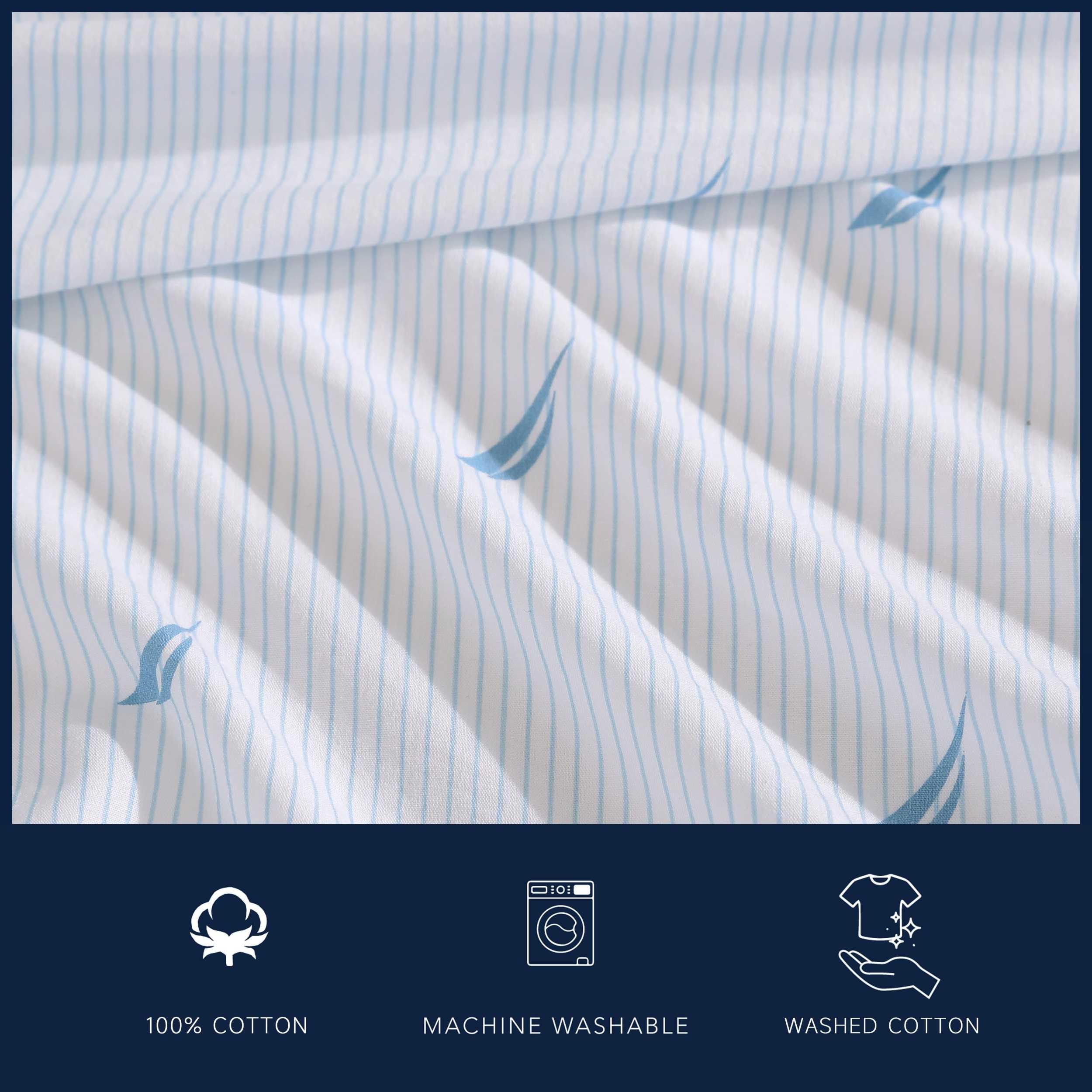Nautica - Sábanas matrimoniales, Juego de Ropa de Cama de percal de algodón, vigorizante y Fresco, Ligero y Transpirable (Rayas de Barco, matrimonial)