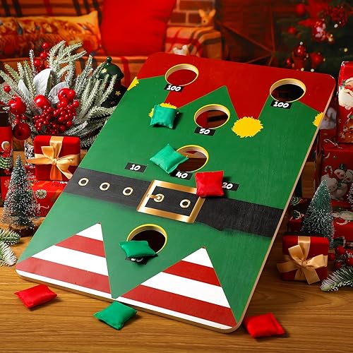 Miniatura 2 de Juego grande de lanzamiento de bolsas de frijoles de Navidad (incluye 6 bolsas, rojo verde) recuerdo de fiesta de Navidad para niños y adultos,