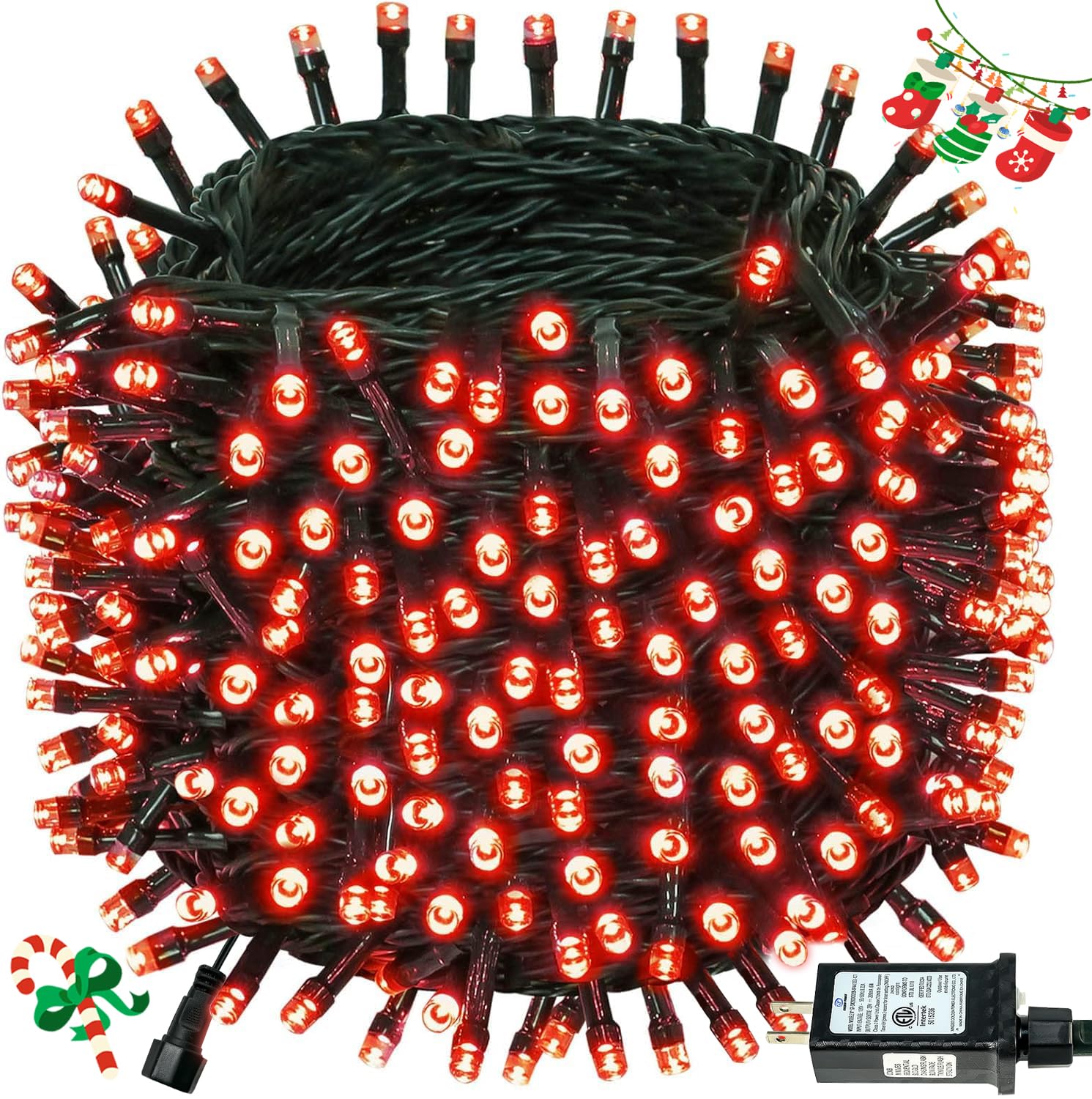 Connectable 88Ft 240LED Christmas String Lights Outdoor Indoor, Red