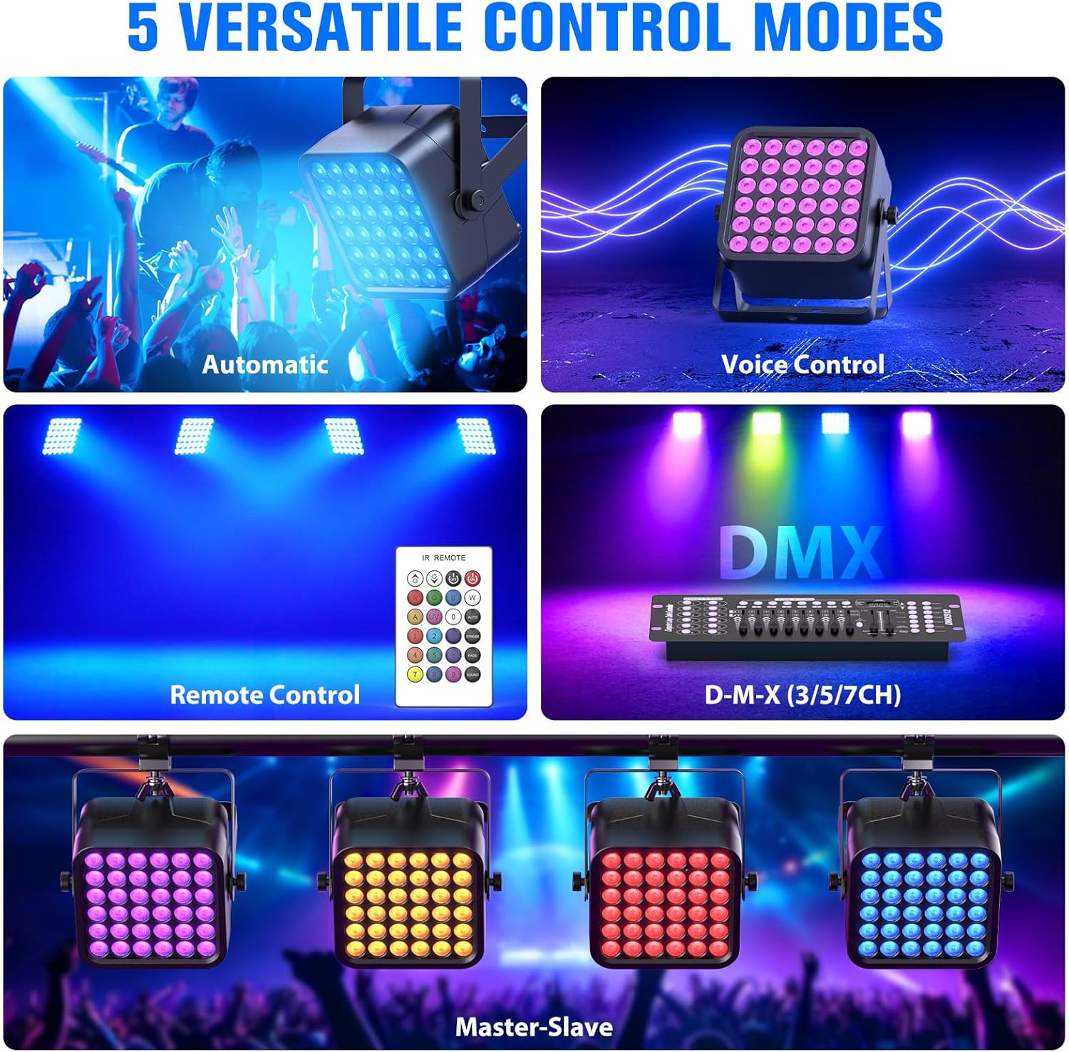 Rechargeable Par Can Lights, 72W RGB 5200mAh Uplights Battery Powered Stage Light, Wireless DJ Lights Sound Activated with Remote & DMX Control for Festivals, Weddings, Bars, Churches, DJ (1 Pack)