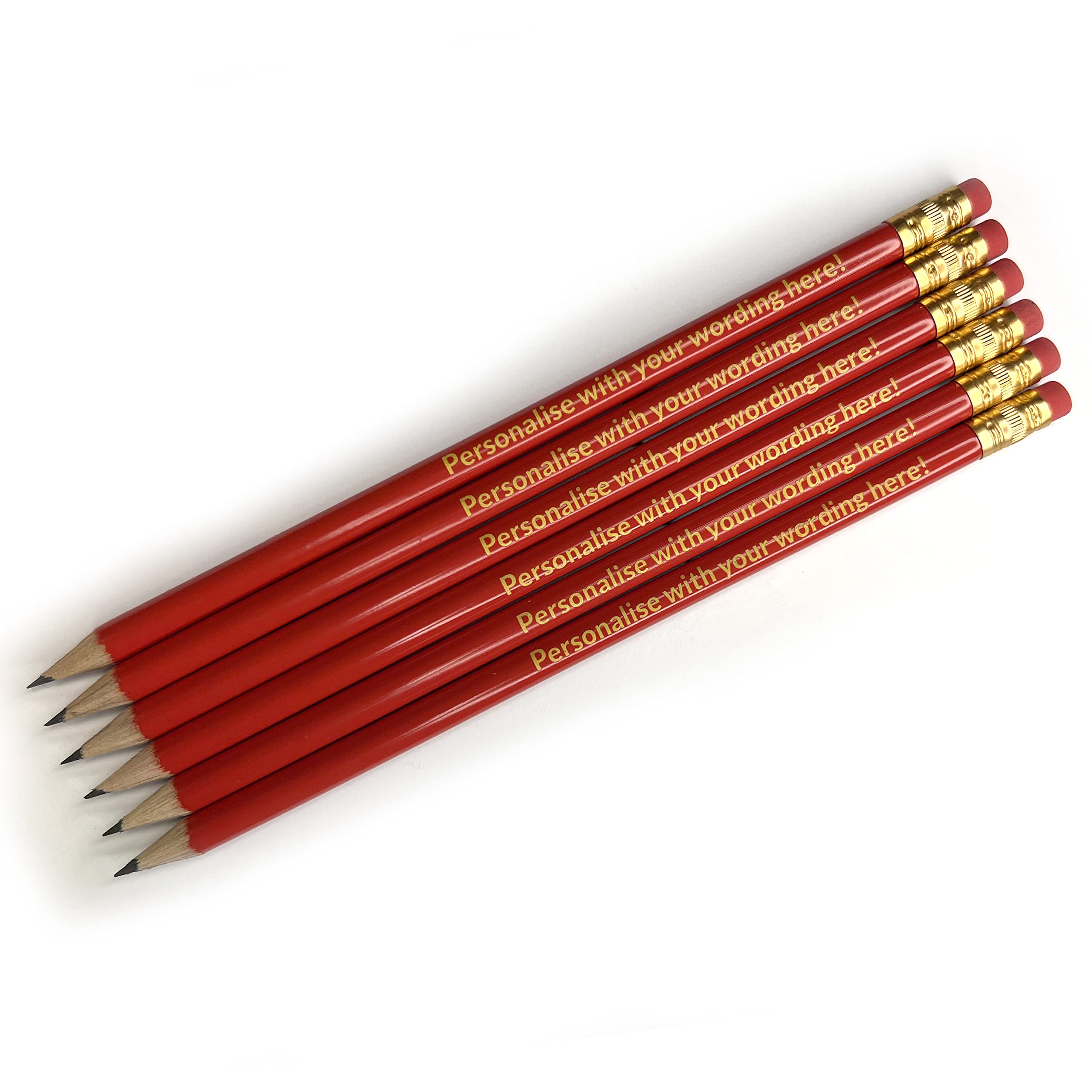 6 Personalised Upload Your Own Wording HB Graphite Childrens Pupils Colleagues Name Phrase Gift Pencils Primary Teaching Services (Red) — image 1
