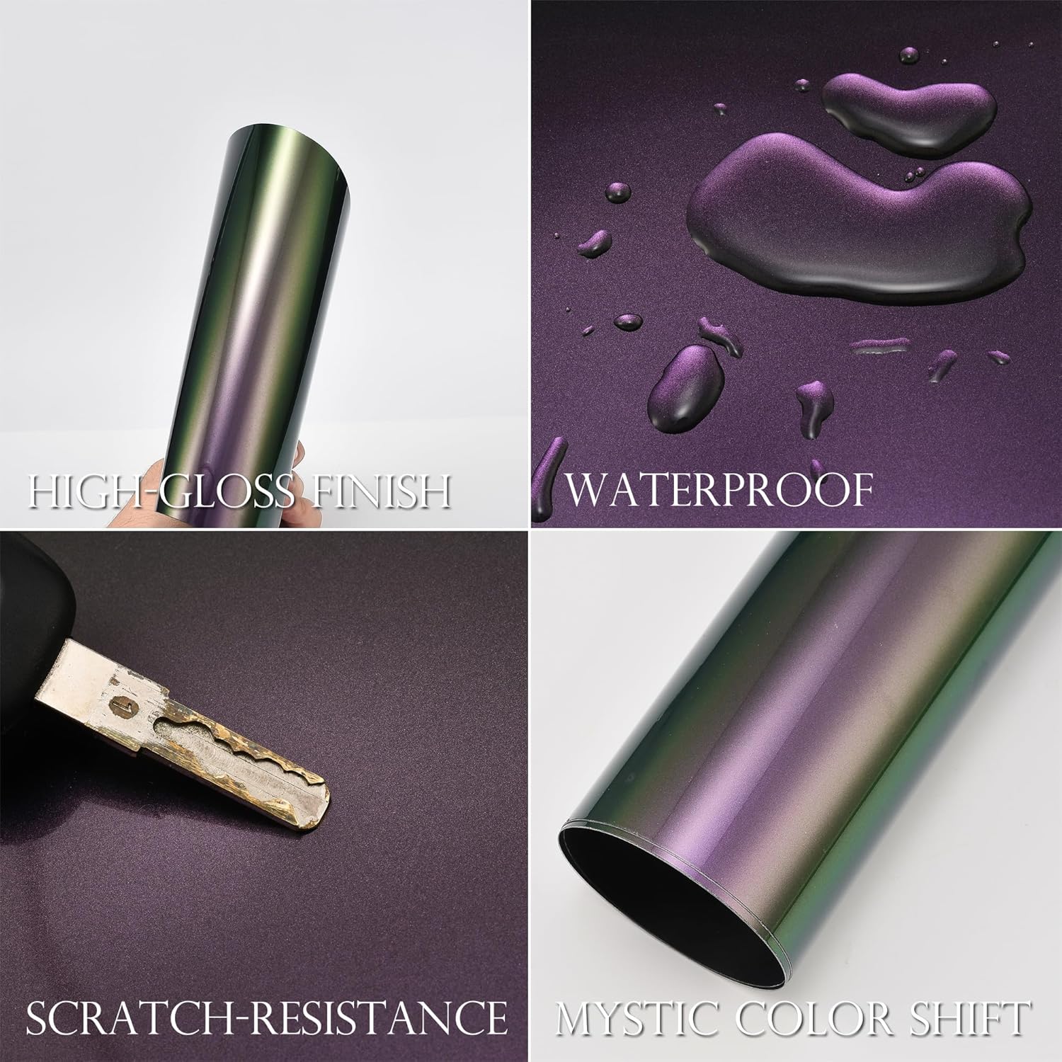 Gloss Purple to Mystic Green Metallic Chameleon Vinyl Wrap High Glossy Color-Shift Vehicle Car Body Vinyl Film Roll, 39.37" x 59.84"