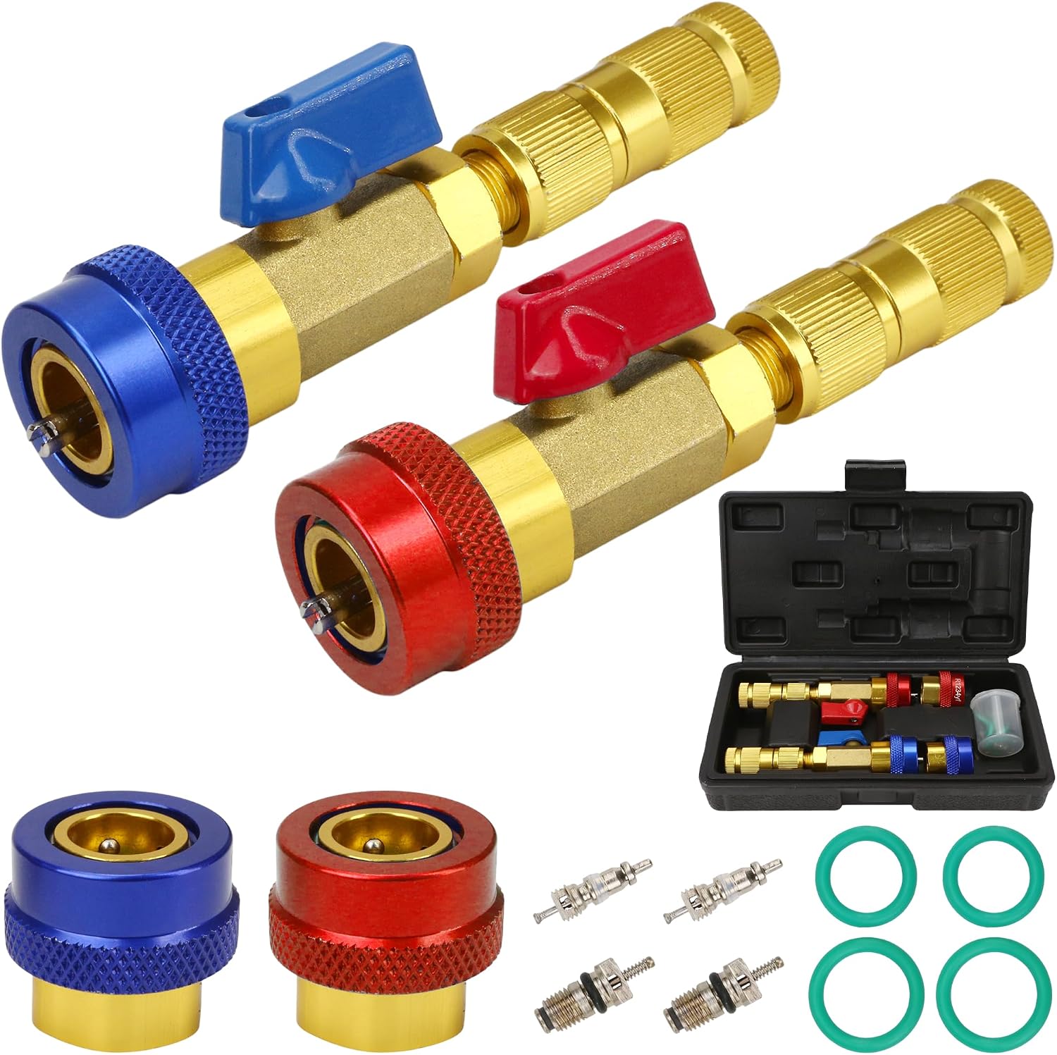 R134a R1234YF R22 AC Valve Core Removal Installer Tool Kit for Automotive and Home Refrigerant Air Conditioning Systems, Adjustable High & Low Pressure fit for Standard JRA & Schrader Valves with Case