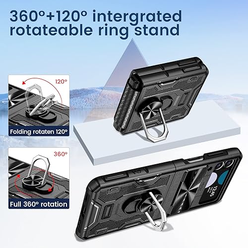 Miniatura 6 de VEGO Funda para Samsung Galaxy Z Flip 4 con cubierta deslizante para cámara, protección de bisagra con soporte magnético de 360 y funda de clip para