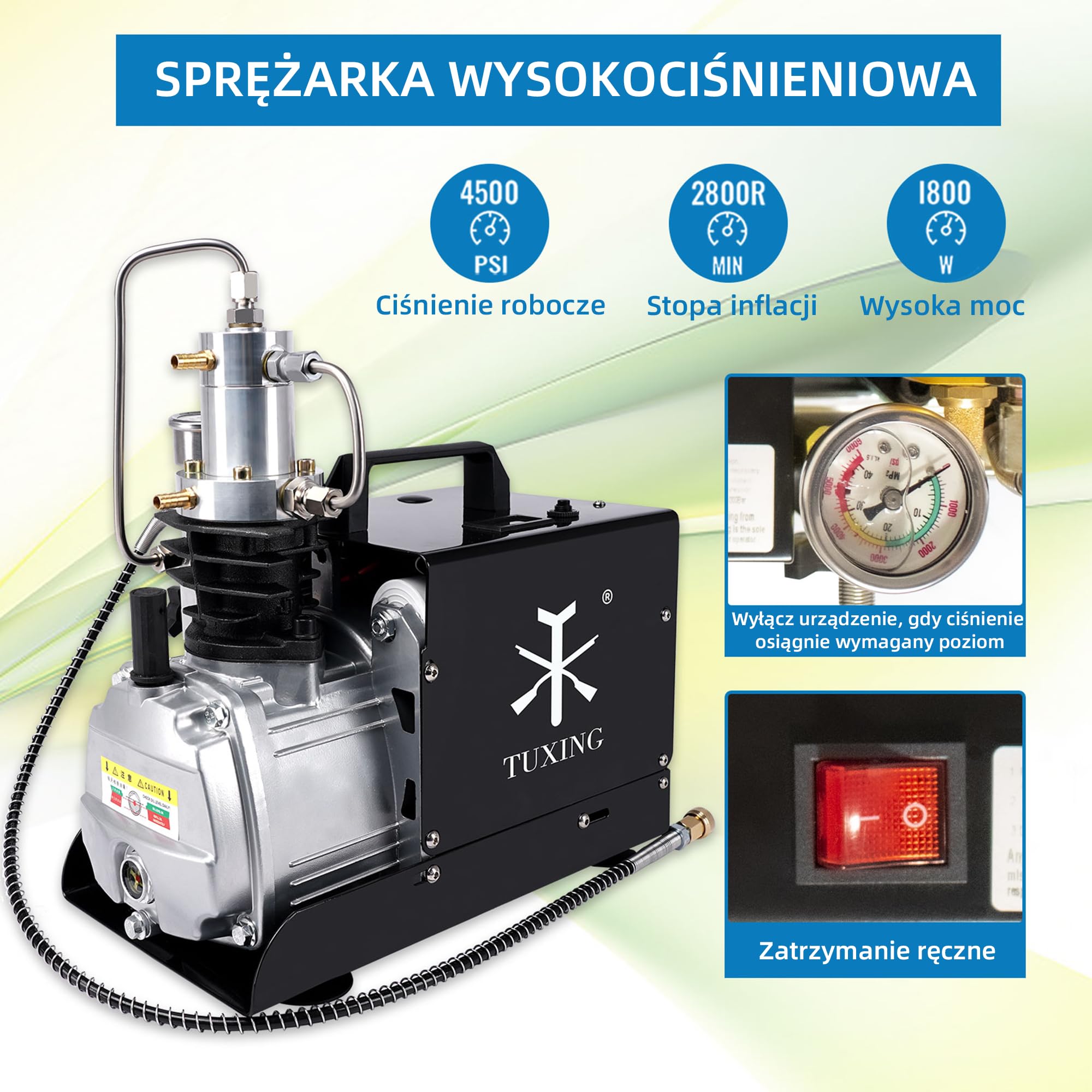 TUXING Compressore d'aria PCP 4500Psi/300Bar, compressore d'aria ad alta pressione per pistola Pcp pneumatici auto, riempimento serbatoio subacqueo