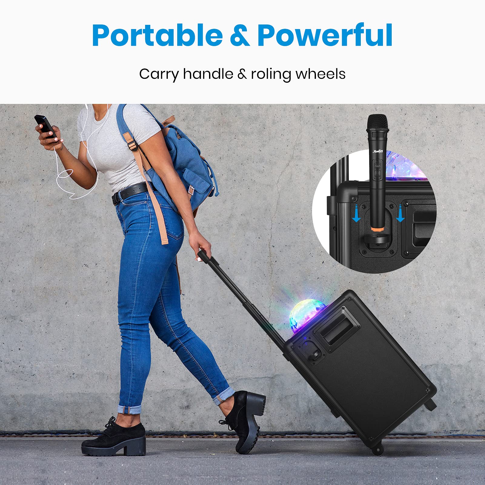 Moukey Karaoke Speaker Machine, 540W Bluetooth 5.0 Portable System PA