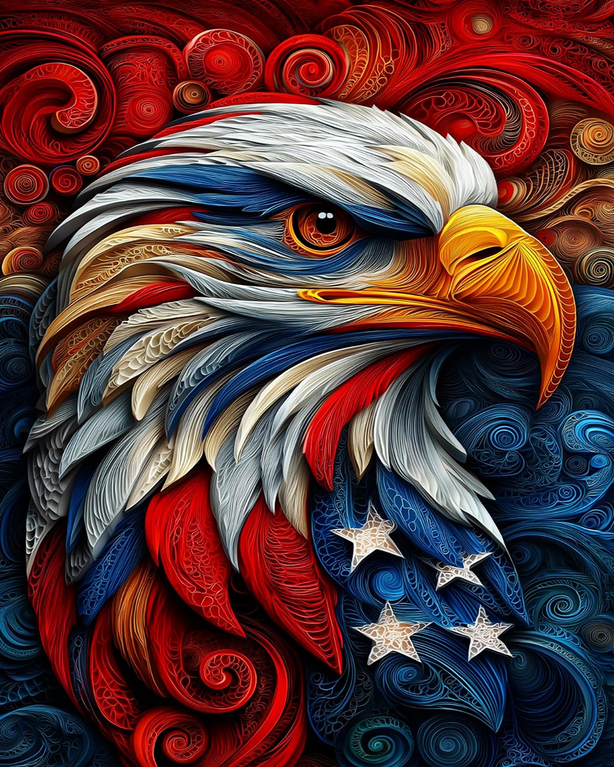 Liubaishi Red, White, Blue Paint By Numbers For Adults, Bald Eagle American Flag Theme, 40X50 Cm Acrylic Canvas Kit With 3 Brushes