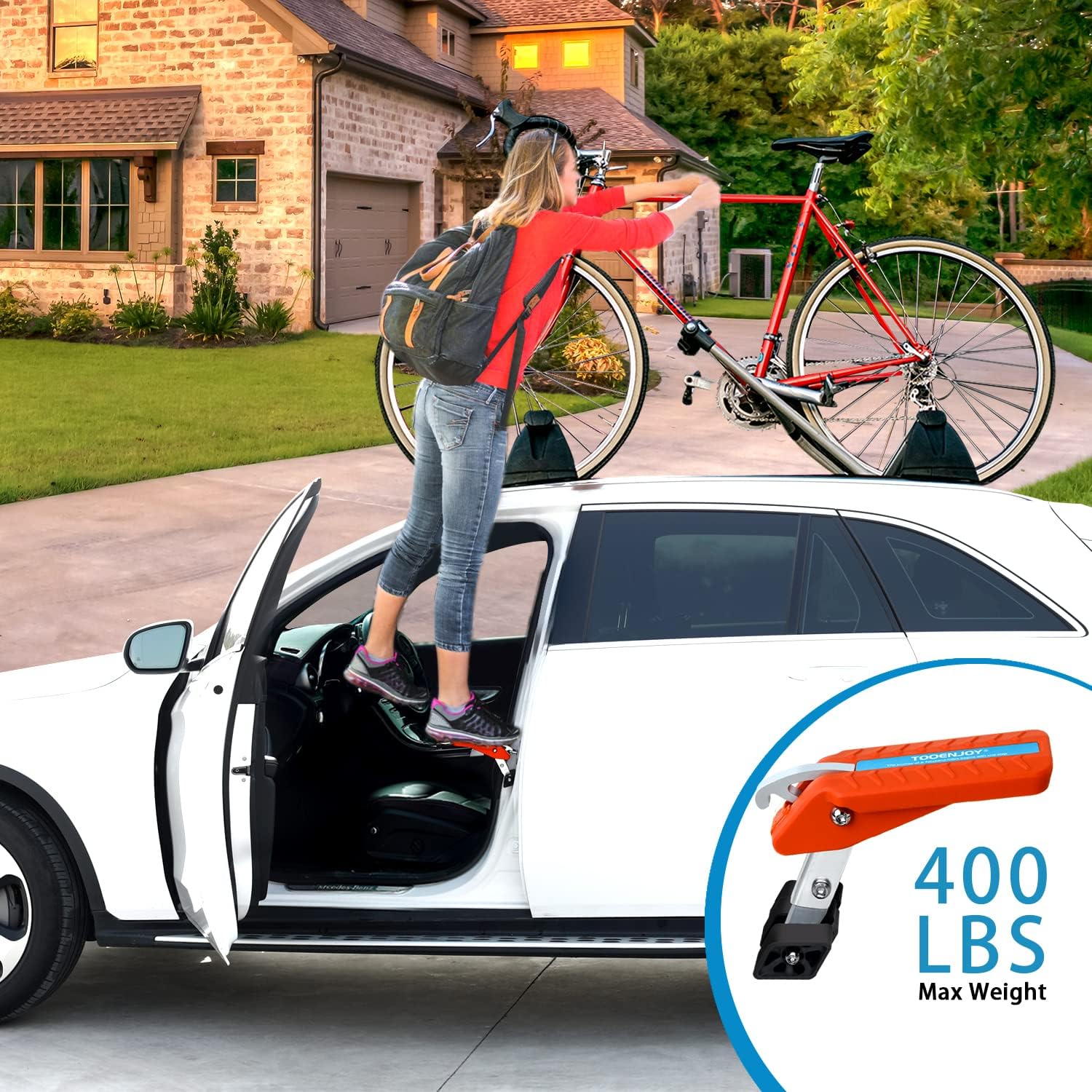 TOOENJOY 5 Gears Universal Car Door Step Door Latch Hook, Foldable Stand Pedal Step Up Easy Access Car Roof, 400LBS