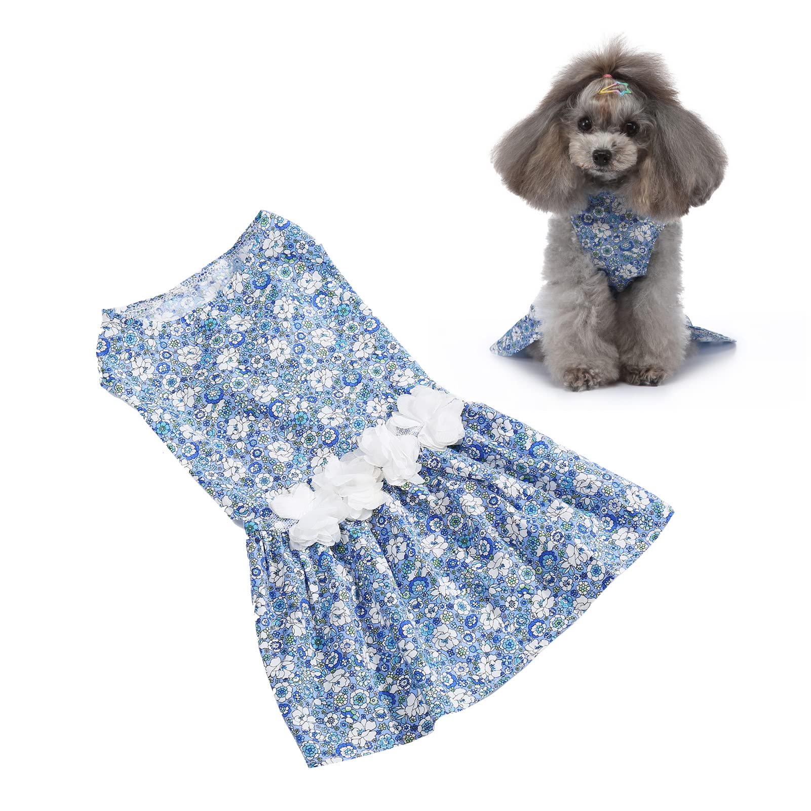 Floral Dog Dress Light Blue Cute Cute Breathable Chihuahua Dog Dress for Small Dogs Party