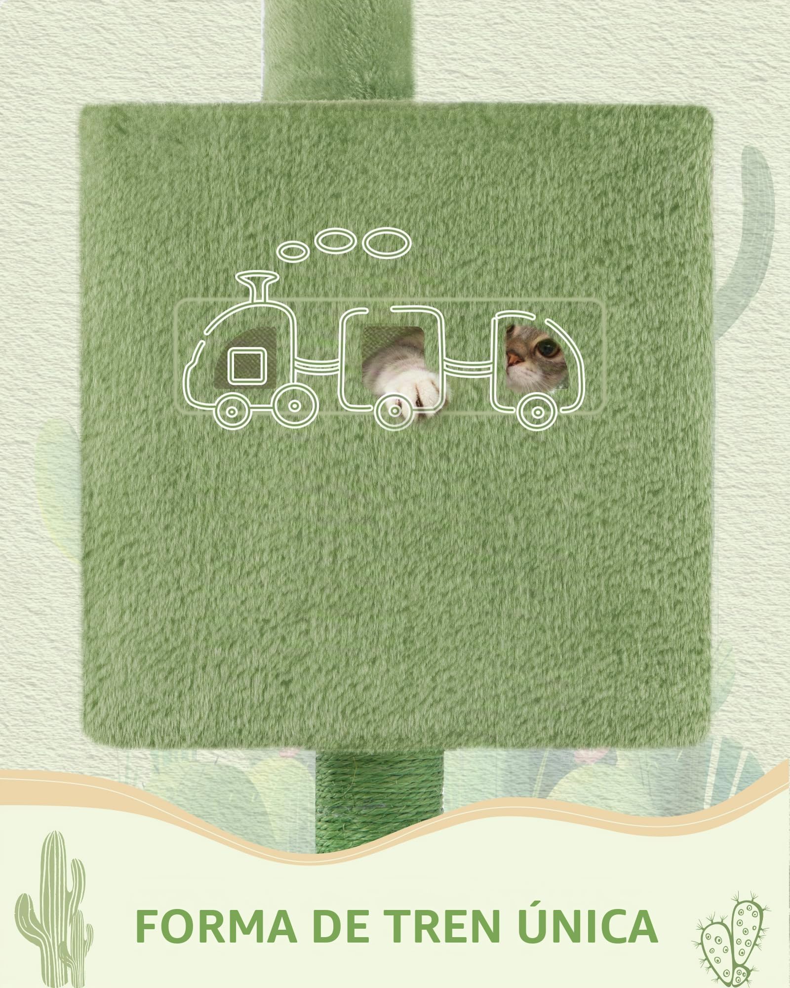 Hzuaneri 98 cm Árbol para Gatos, Árbol para Gatos, Poste rascador pequeño de Varios Niveles, con 4 Postes Rascadores, 2 Cuevas, Grandes Plataformas, Hamaca, Pompones, Verde Marrón MS10018AGV1
