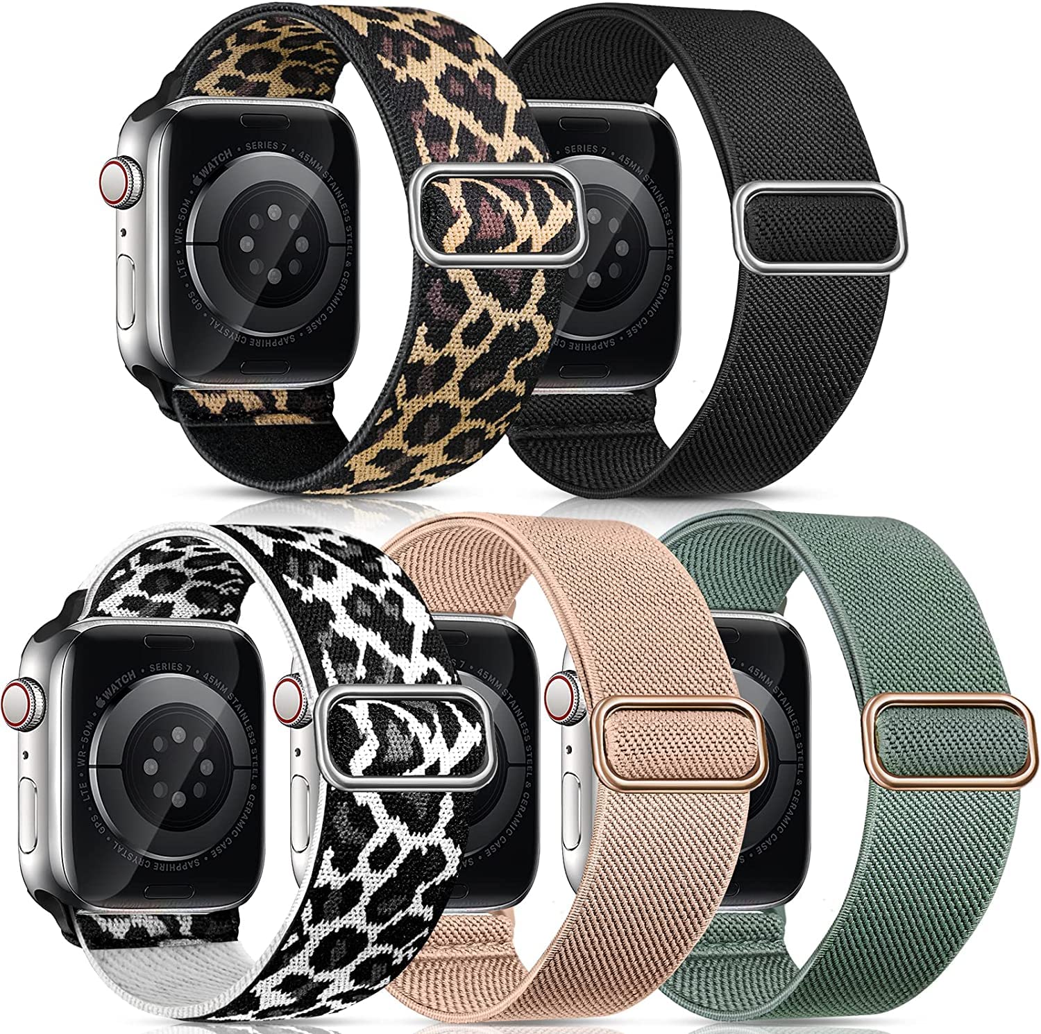 KedioPio Strap Compatible with Apple Watch Straps 49mm 45mm 44mm 42mm Women Men, Adjustable Sport Loop for iWatch Strap, Stretchy Nylon Band for Apple Watch Ultra SE 9 8 7 6 5 4 3 2 1, 5 Pack
