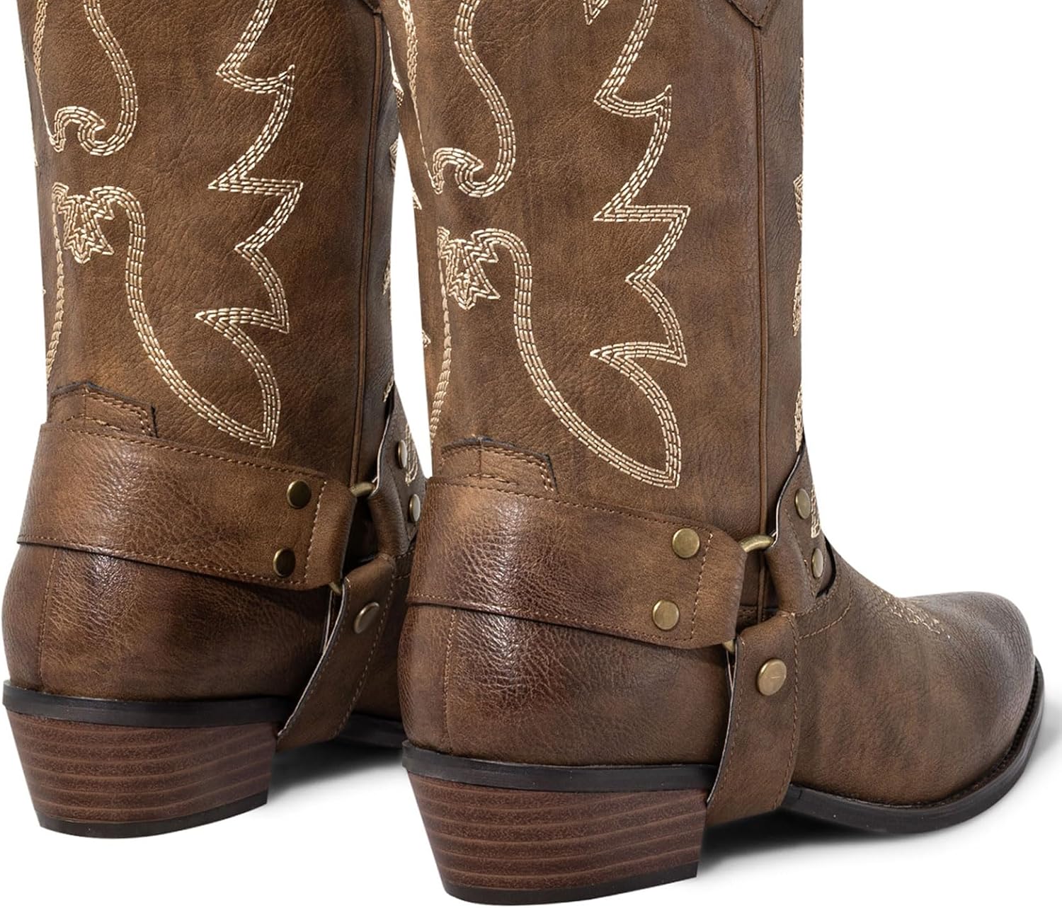 SheSole Cowboy Boots for Women Western Cowgirl Boots Mid Wide Calf Fashion Pointed Toe Harness Boots with Embroidery Chunky Heel