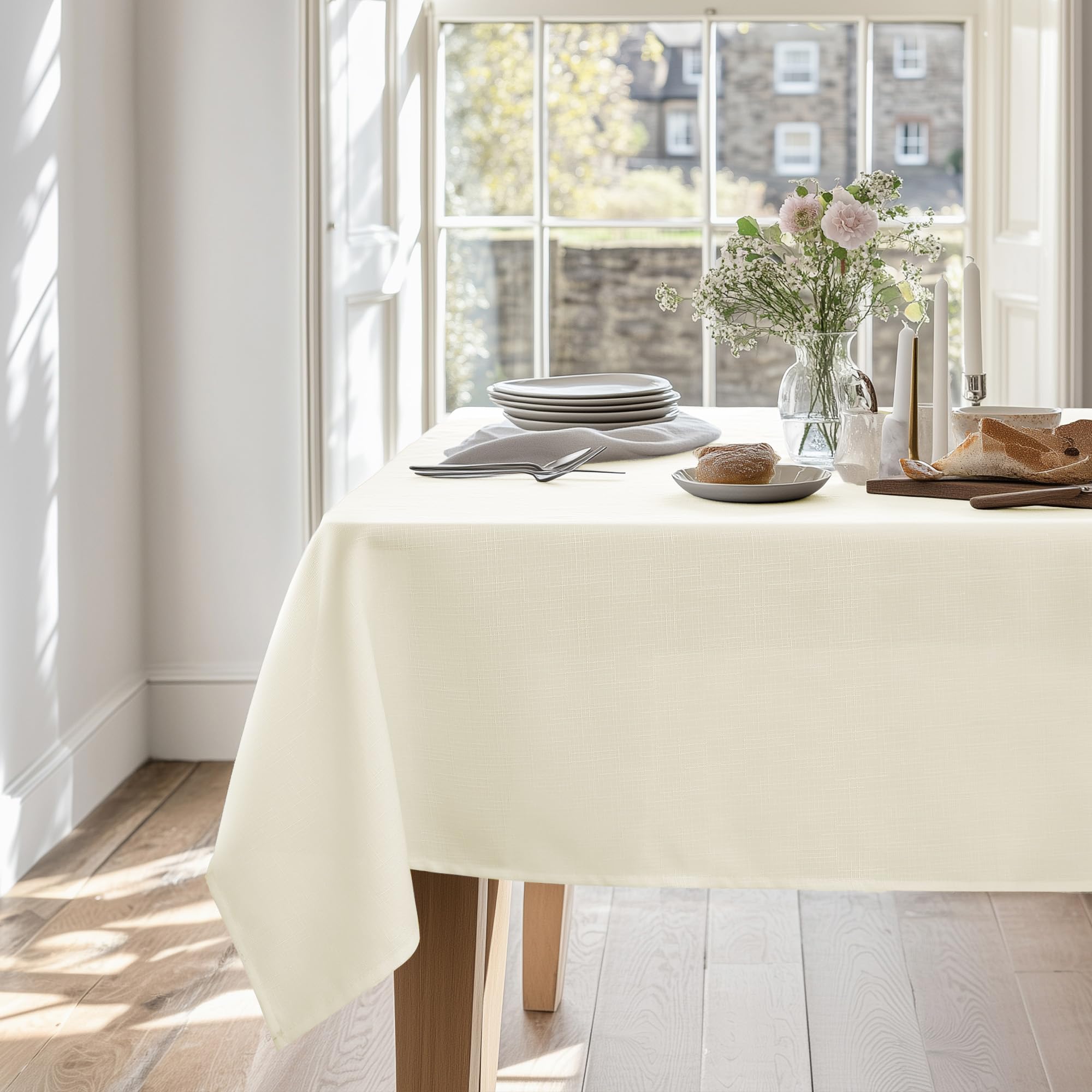 Deconovo Beige Faux Linen Tablecloth Kitchen Tablecloths Rectangular Wipeable Tablecloth For Children 130X130cm