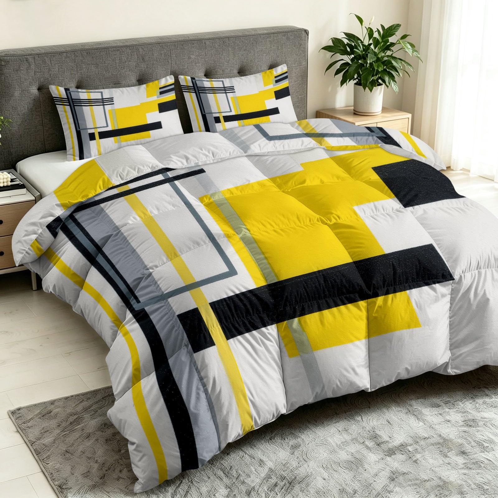 Bettdecke 135 x 200 cm 4 Jahreszeiten Waschbare Bettdecke ohne Bezug - Abstrakt Modern Bettwäsche Winterdecke und Sommer, Anti-Allergene Steppdecke - Geometrisch Blöcke Linien Bettdecke Set