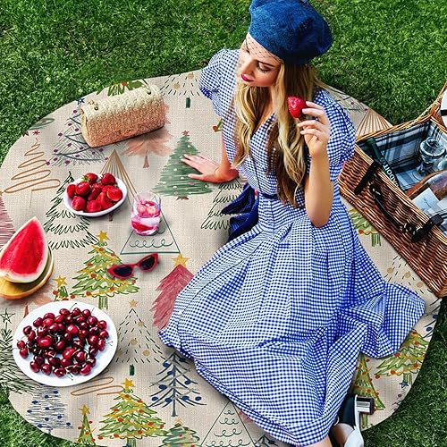 Miniatura 3 de Mantel redondo de Navidad, impermeable y resistente a las manchas, mantel lavable sin arrugas para comedor, fiesta, boda, acuarela, colorido árbol