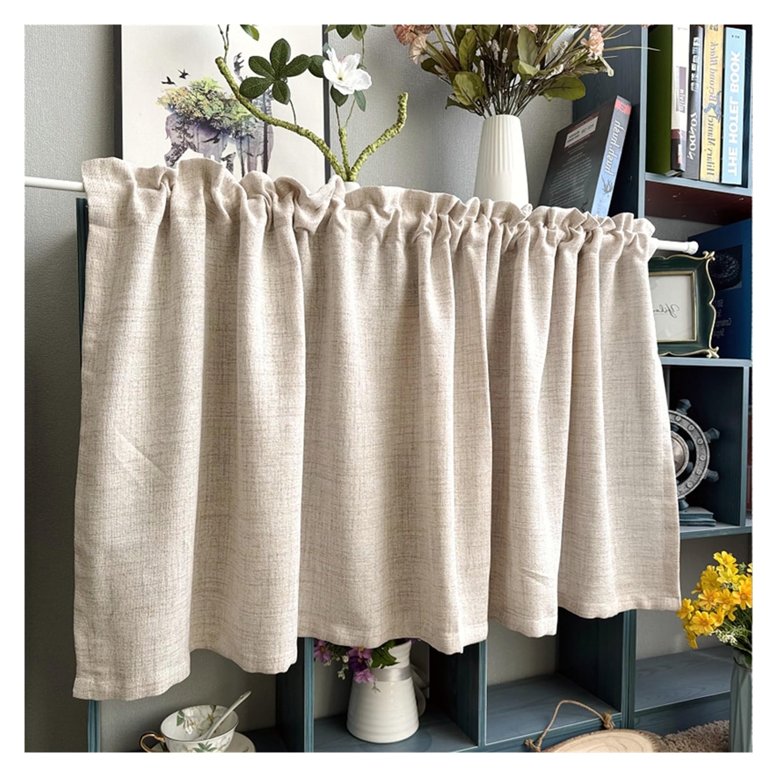 Rideaux courts en lin beige de qualité supérieure pour décoration de la maison
