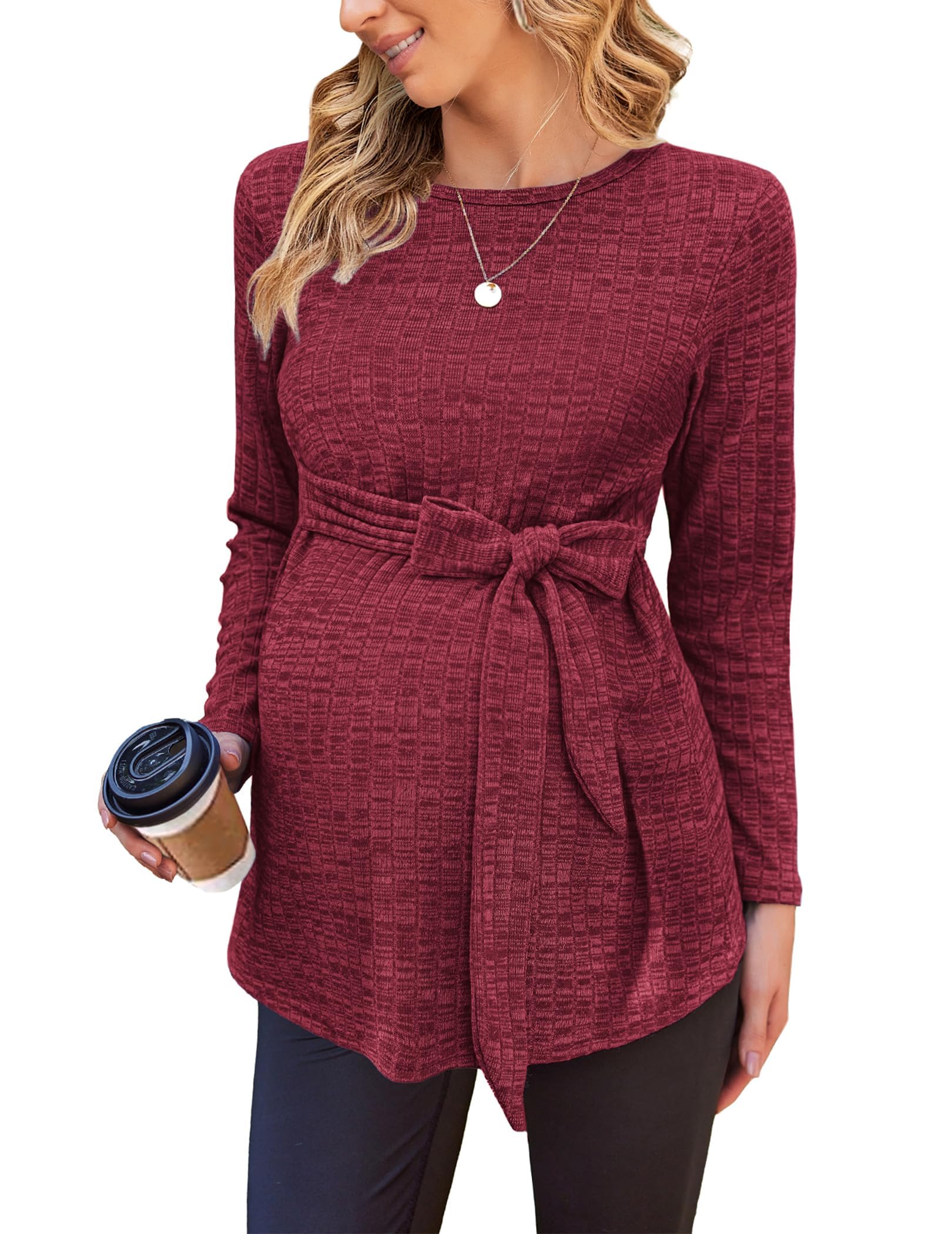 Ekouaer Women's Maternity Shirt Ribbed Knit